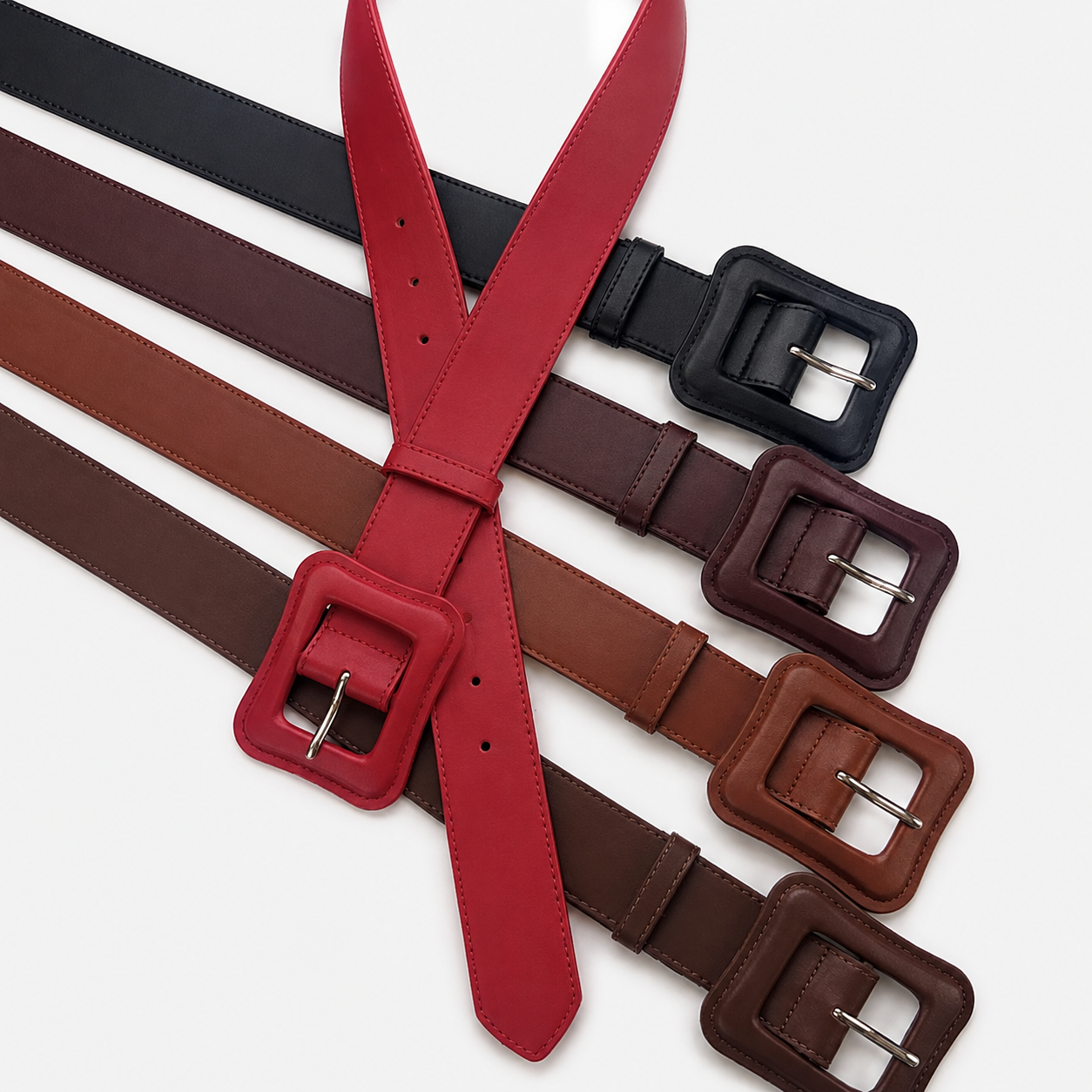 Brede Split Leren Damesriem met Vierkante Gesp – Vintage Taille Riem
