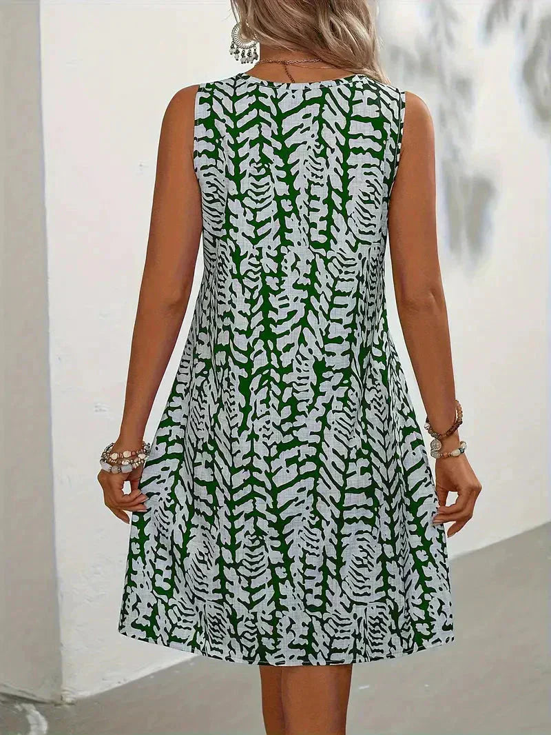 Midi Jurken : Mouwloze Midi Jurk Dames met Abstracte Zomerprint in van Pantinoshop