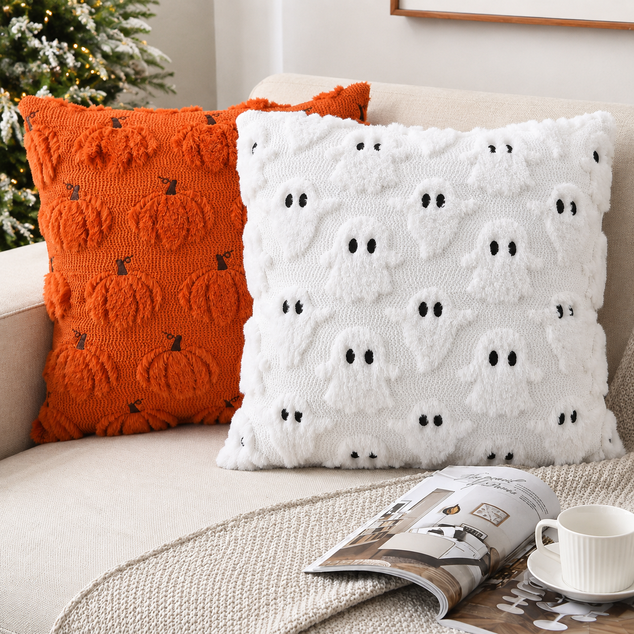 Gifts – Seasonal – Halloween : Halloween Kussenhoes met Geesten- en Pompoenmotief in van Pantinoshop