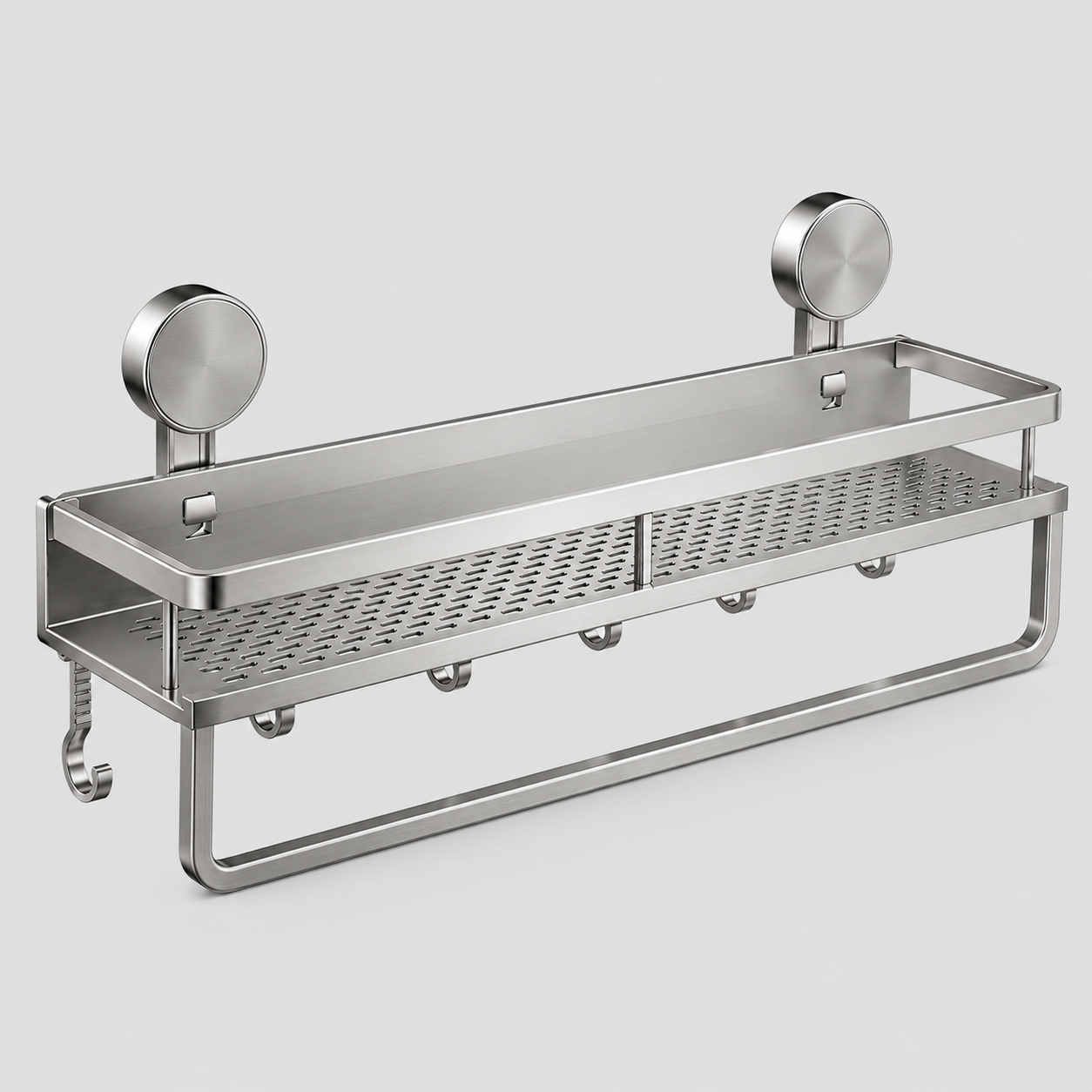Aluminium Badkamerrek met Zuignappen – Wandrek met Haken
