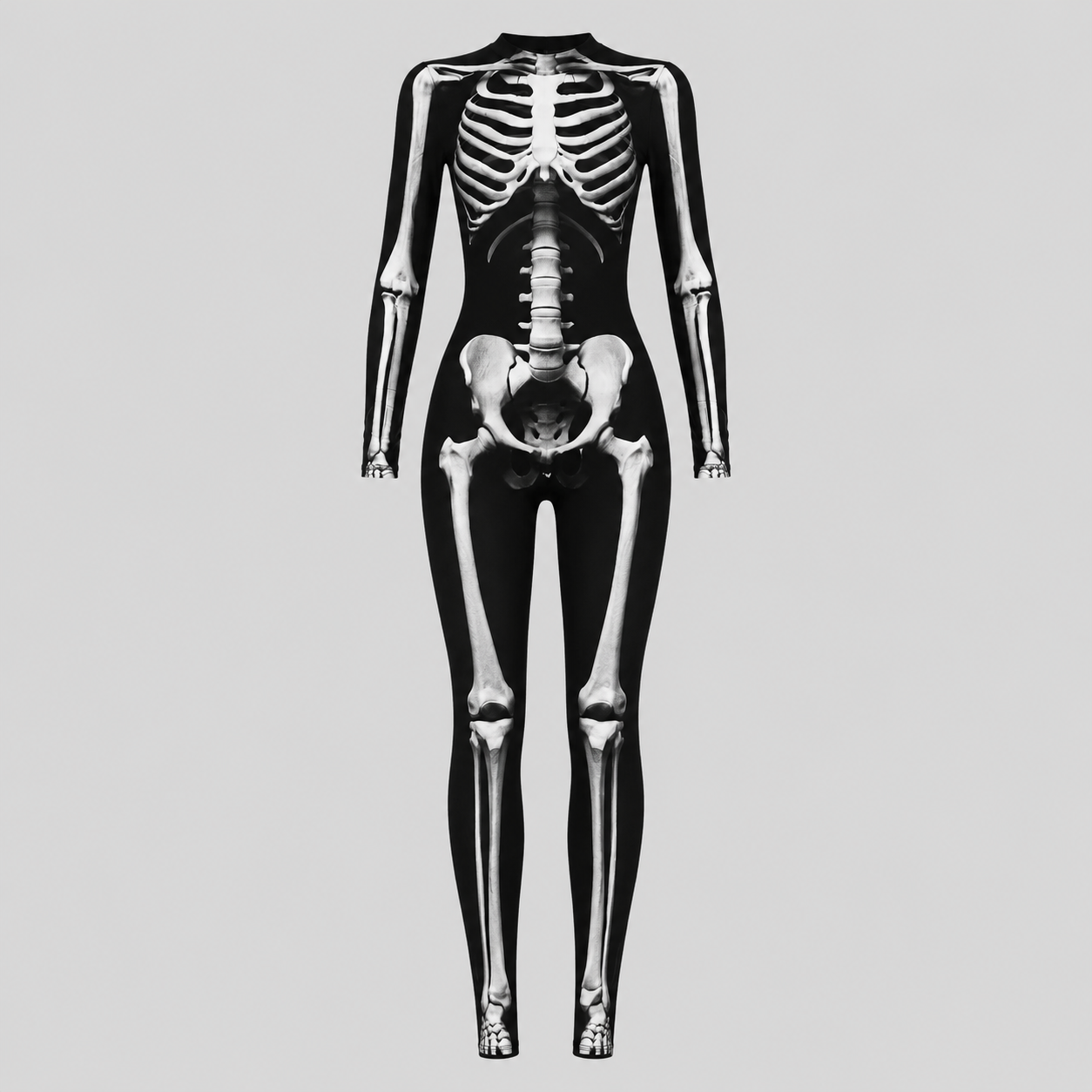 Gifts – Seasonal – Halloween : Skelet Jumpsuit Halloween Kostuum voor Volwassenen – Lange Mouwen in Zwart Bot2 van Pantinoshop