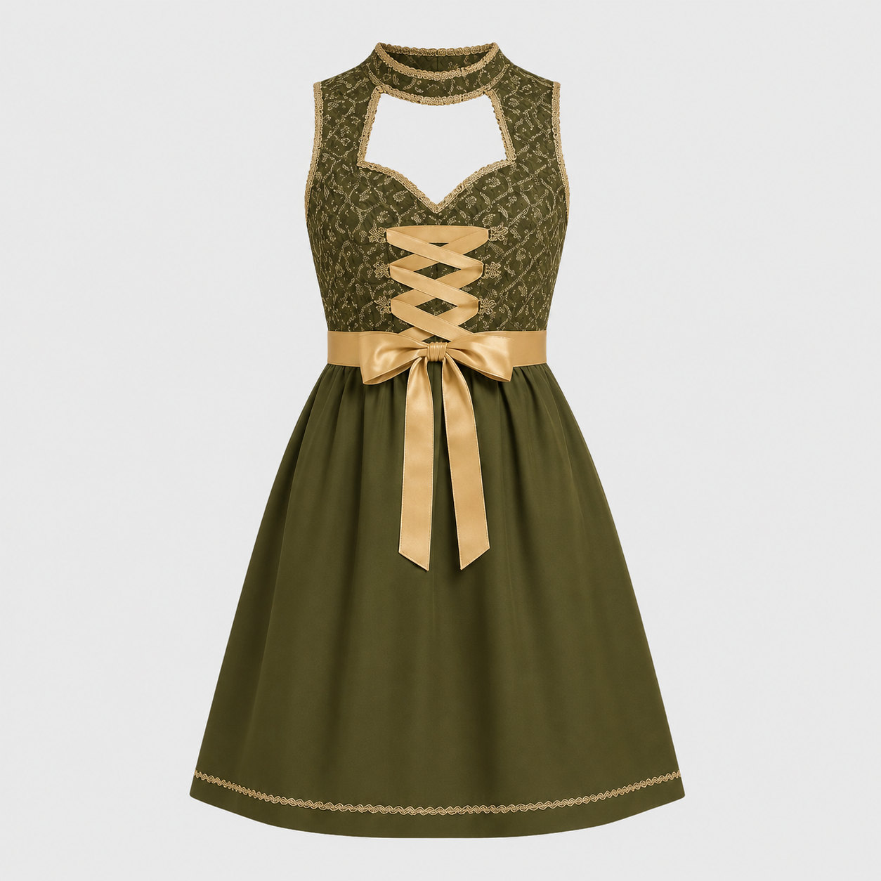 Gifts – Seasonal – Oktoberfest : Dames Dirndl Groen Beiers met Schort en Rijgdetail in Standaard Titel van Steiner-boutique