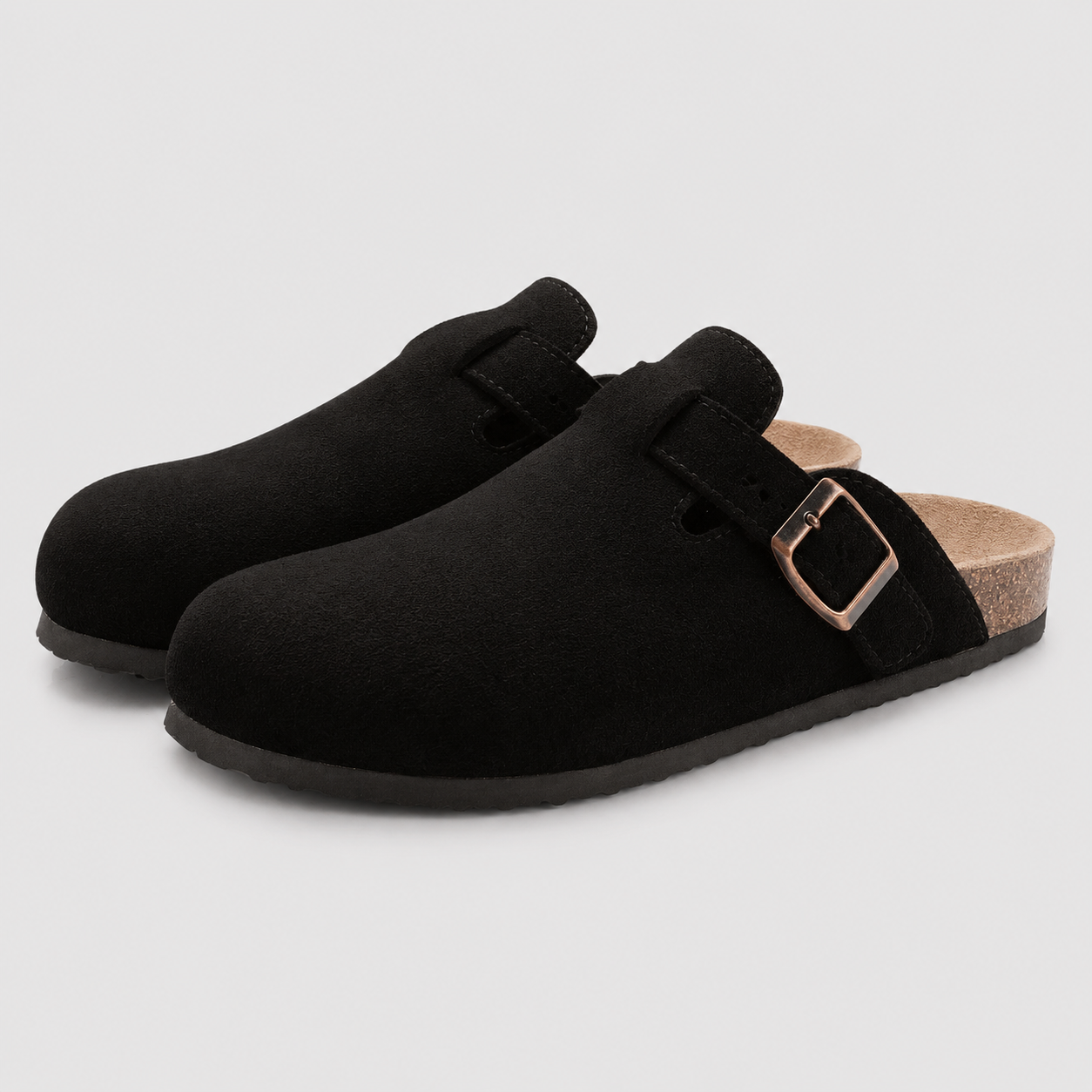 Fashion : Dames Slippers Orthopedisch Suède Kurk Voetbed in Zwart van Jeecey