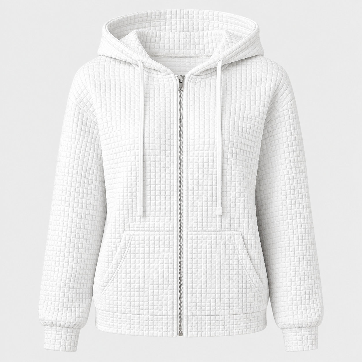 AW - Womens - Hoodie : Dames hoodie met rits, trekkoord en zakken - Comfortabel in Wit van Loranza