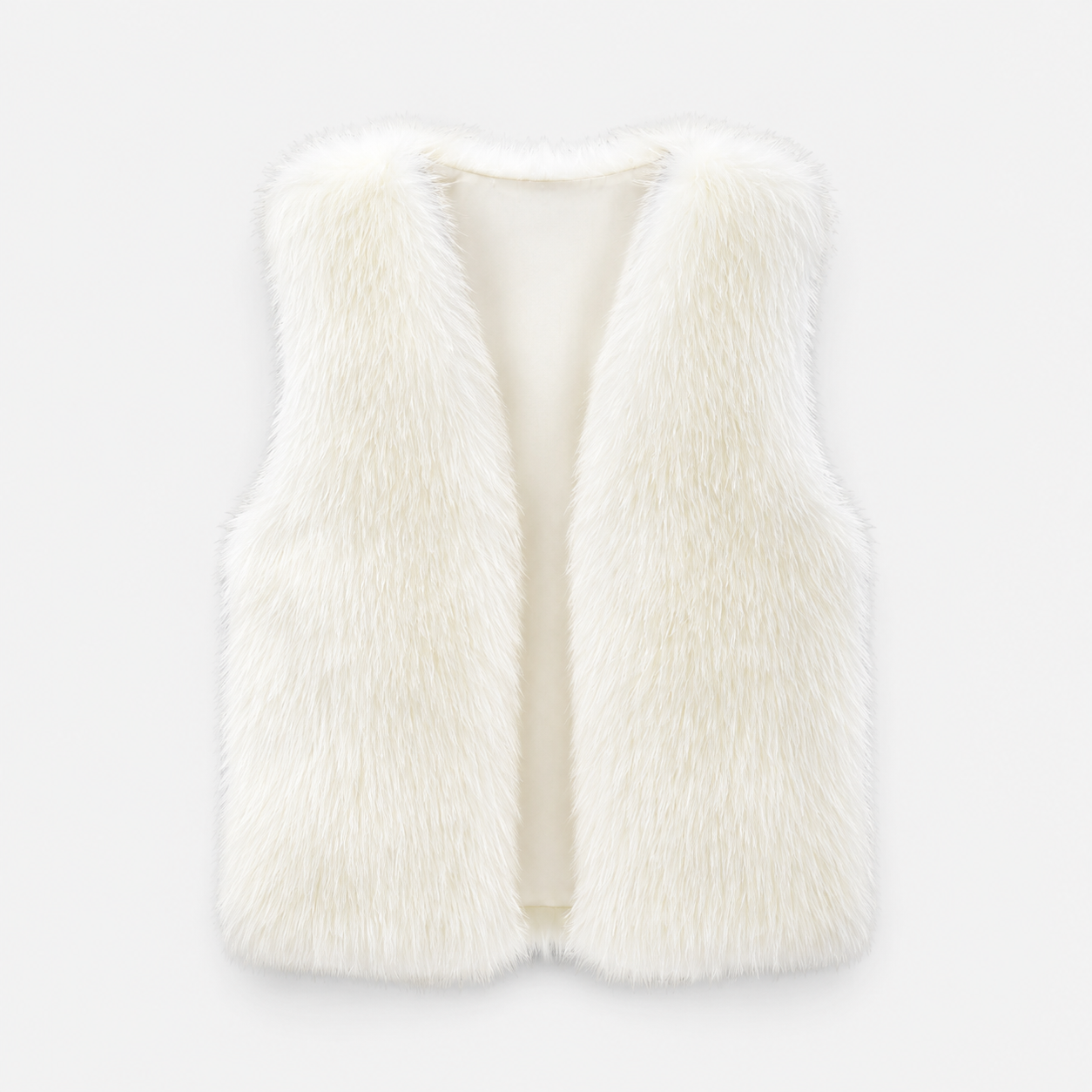 AS - Womens - Top : Dames Nepbont Vest - Open Voorkant, Losse Pasvorm en Warm in Beige van Loranza