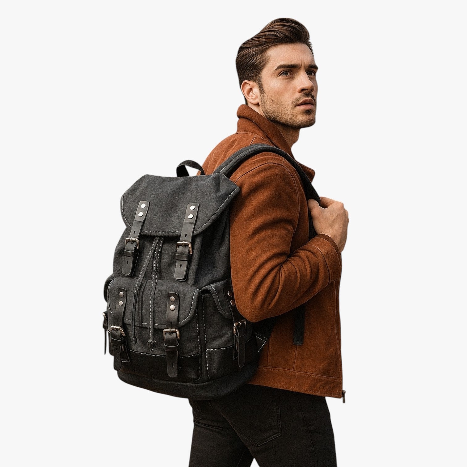 Bags : Heren Wandelrugzak Grote Capaciteit Canvas en Leer in van Pantinoshop