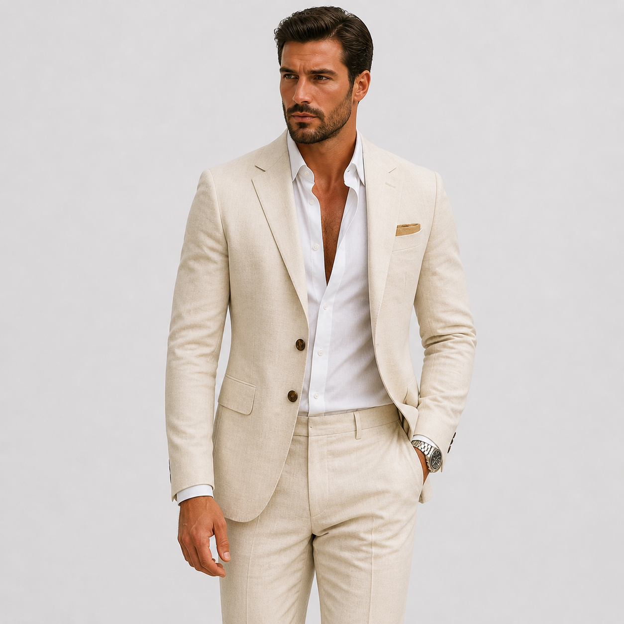 Suits : Heren Linnen Pak Slim-Fit - Zomerse Elegantie in van Lunelle