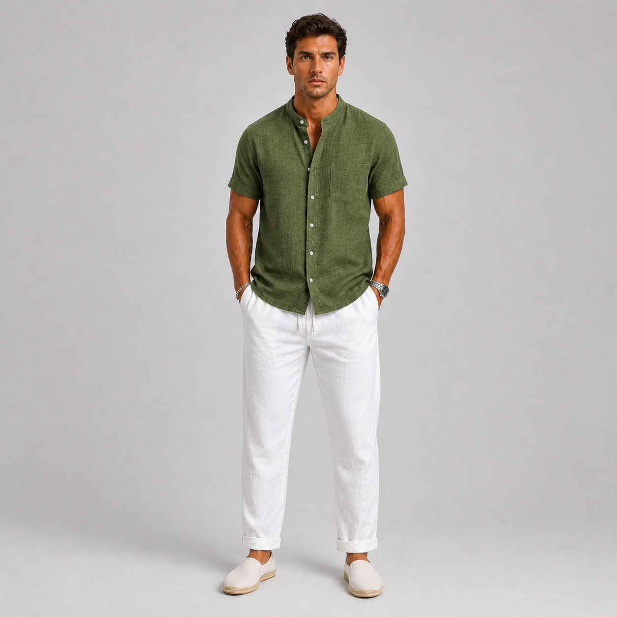 Lichtgewicht Zomerstijl Linnen Set voor Heren: Overhemd en Broek