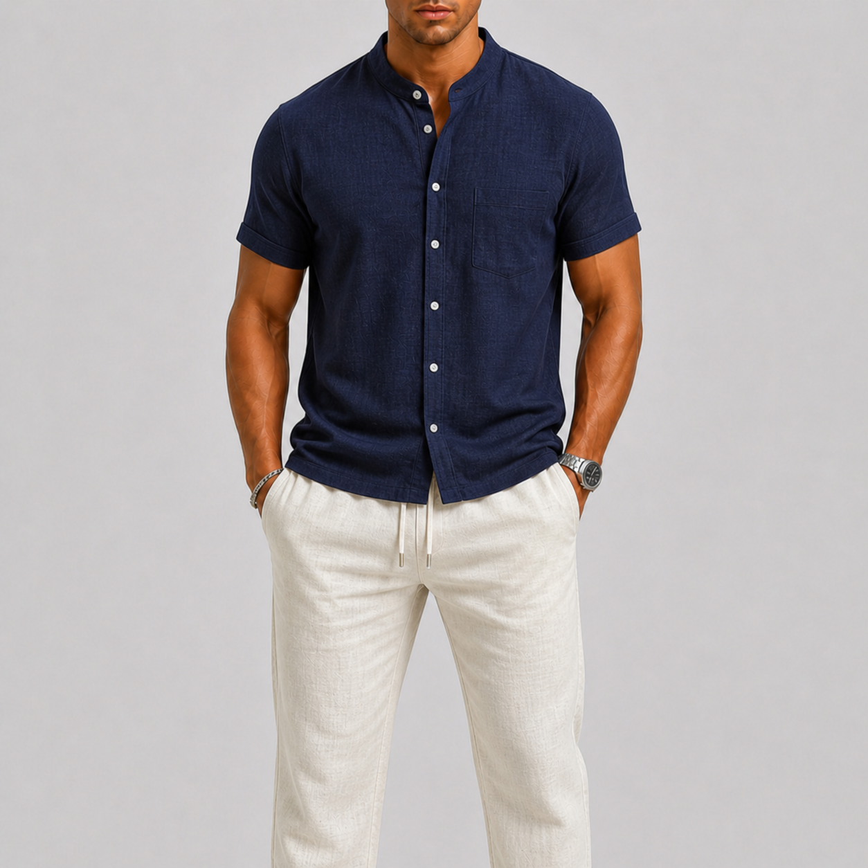 Lichtgewicht Zomerstijl Linnen Set voor Heren: Overhemd en Broek