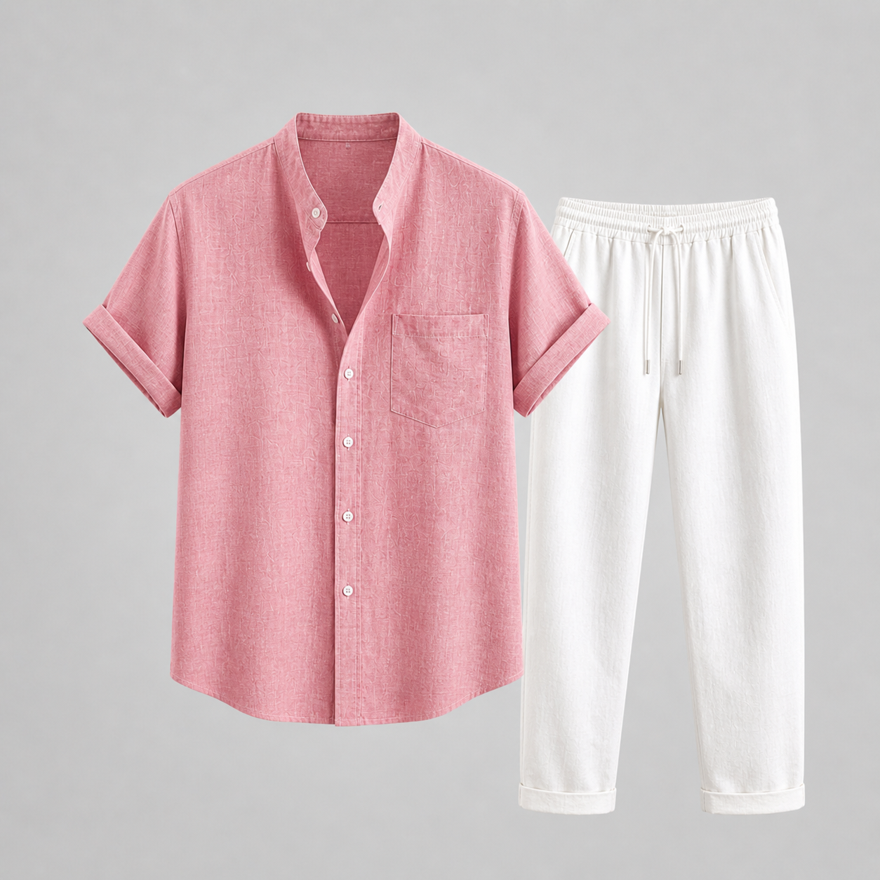 Lichtgewicht Zomerstijl Linnen Set voor Heren: Overhemd en Broek