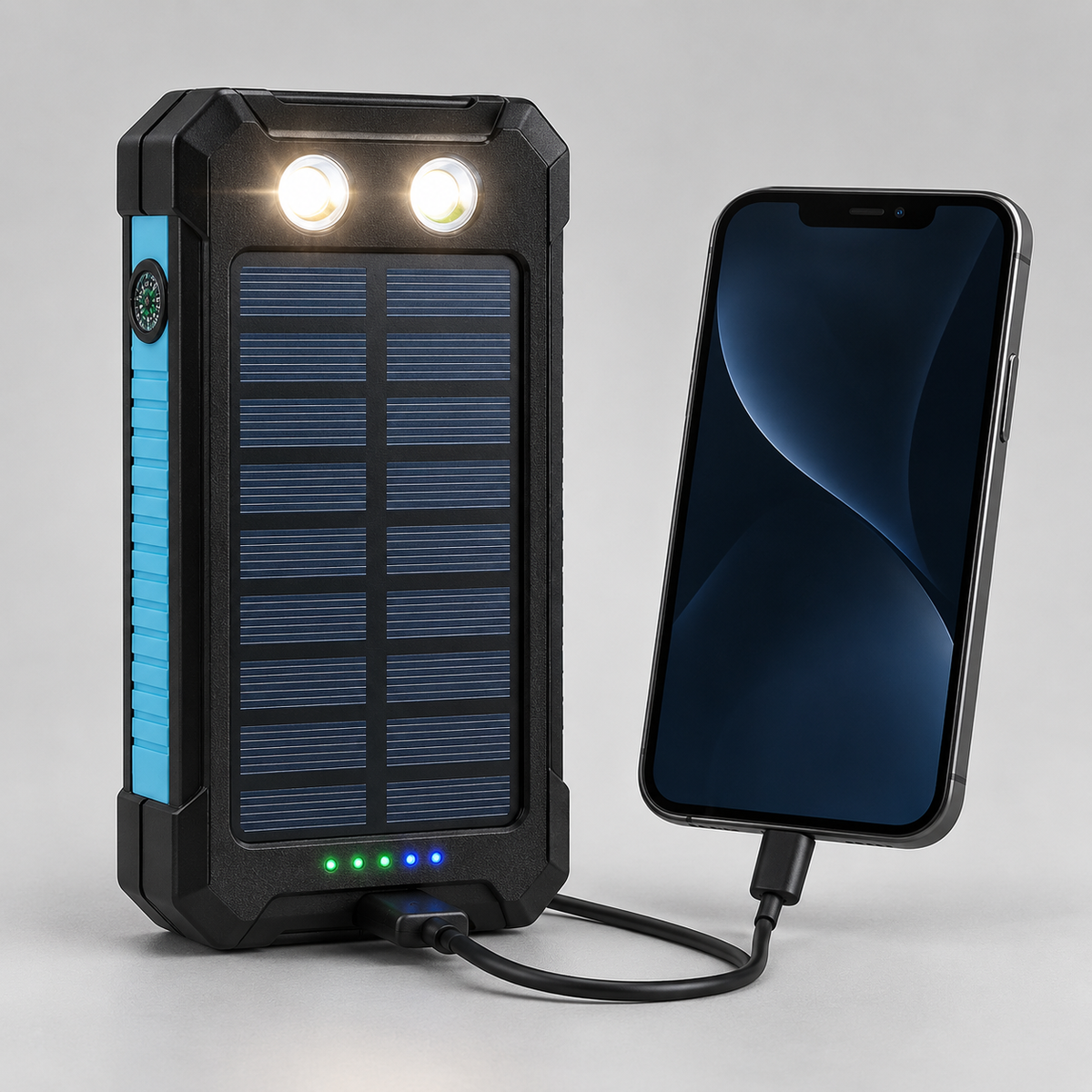 camping gear : Draagbare Zonne-Oplader 500000mAh Waterdicht, Dual USB & Zaklamp in Blauw van Sansoti