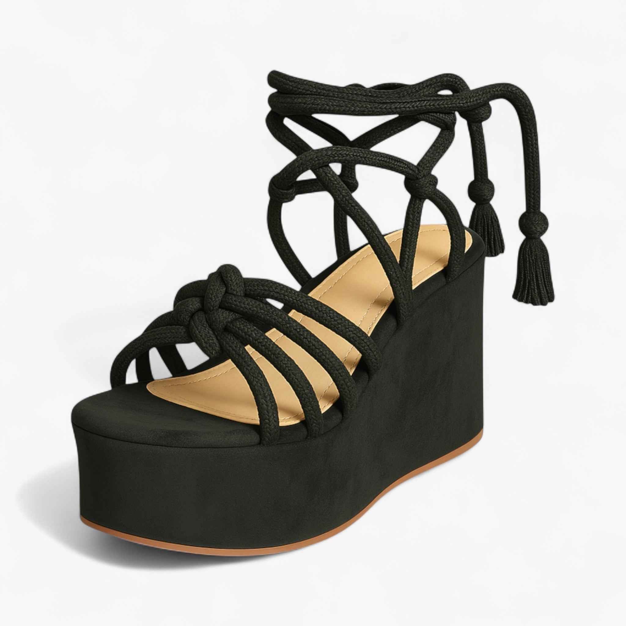 Zwarte Leren Dames Sandalen met Veters - Comfortabel en Elegant