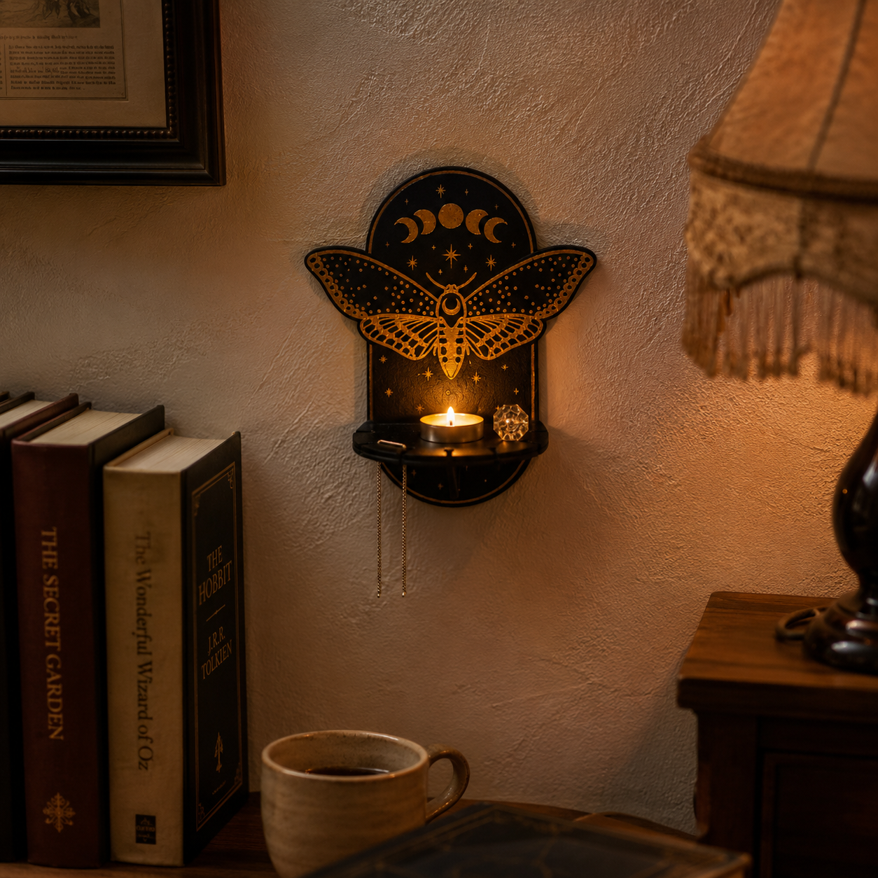 Gifts – Seasonal – Halloween : Houten Wandkaarsenhouder met Mystiek Motief – Decoratief Wandplankje voor Kaarsen in van Pantinoshop