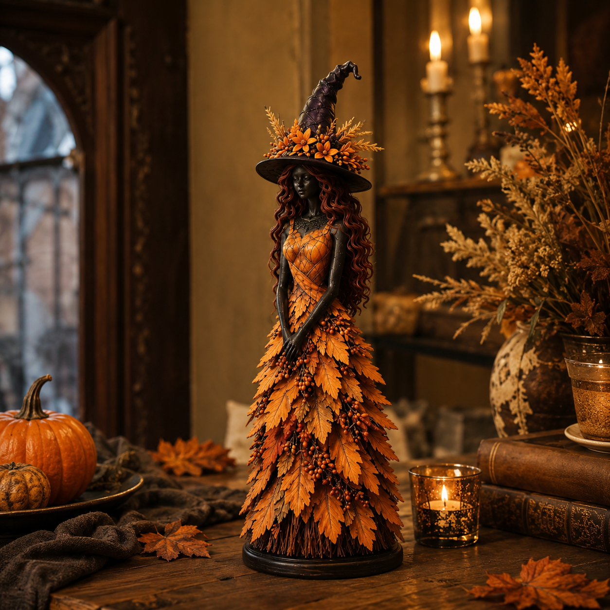 Gifts – Seasonal – Halloween : Heksenbeeld Halloween Decoratie met Herfstbladeren – 12,2/18/31 cm in van Pantinoshop