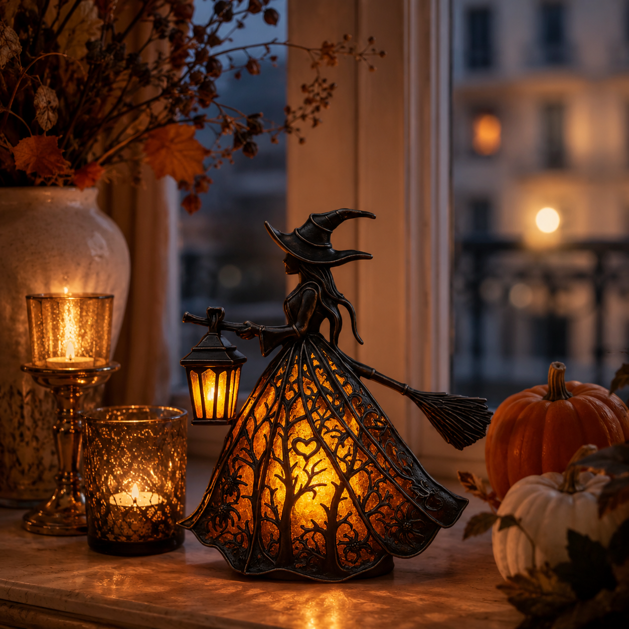 Gifts – Seasonal – Halloween : Verlichte Heksenfiguur met Lantaarn – Halloween Tafeldecoratie met USB in van Pantinoshop