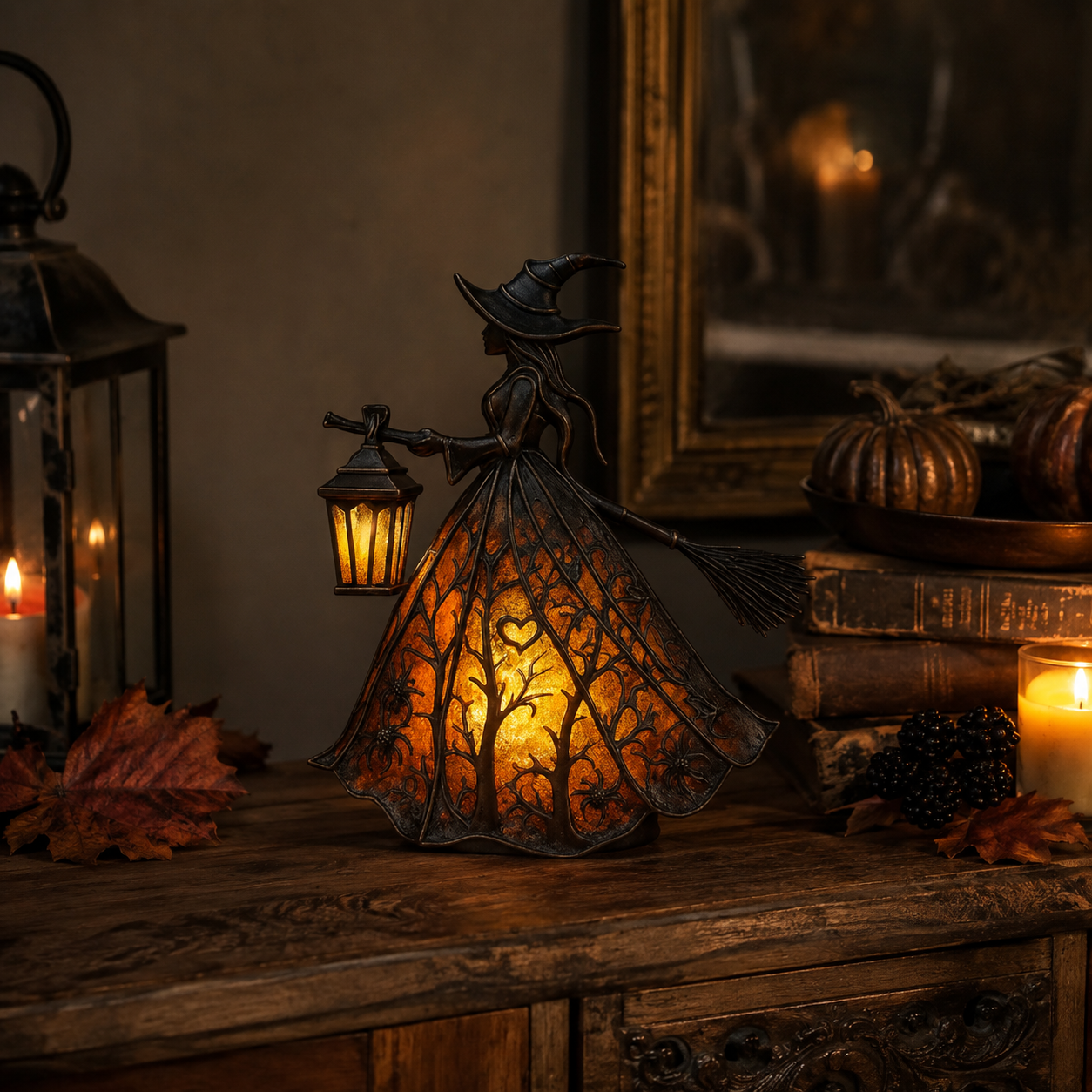 Gifts – Seasonal – Halloween : Verlichte Heksenfiguur met Lantaarn – Halloween Tafeldecoratie met USB in van Pantinoshop