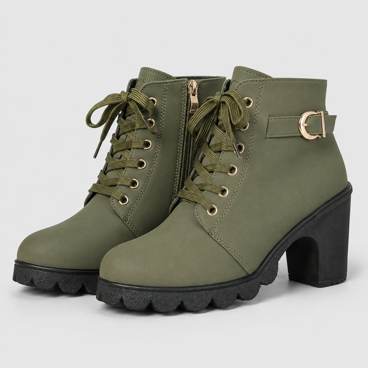 AS - Womens - Boots : Enkellaarzen Dames - Blokhak, Veters en Comfortabele Grip in Groen van KleefMode