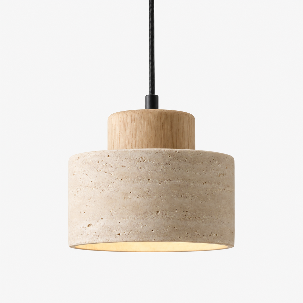 Travertin Hanglamp - Natuursteen & Hout, Dimbaar