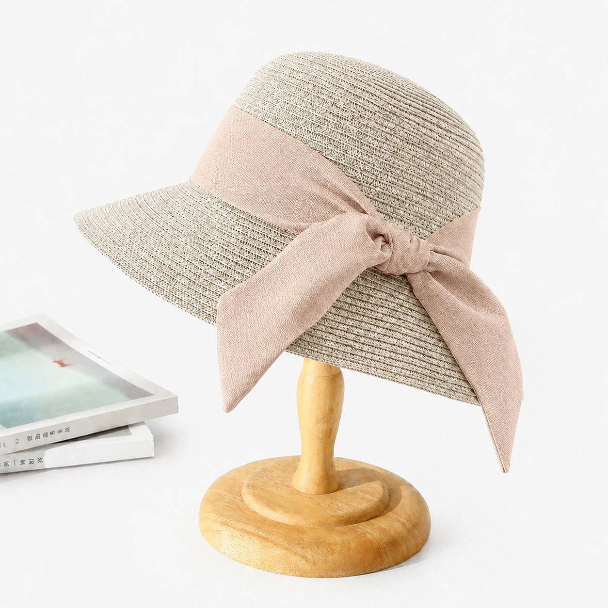 Sun Hat : Dames Zonnehoed met Strik - Ademend & Casual in Leer Roze van Pantino