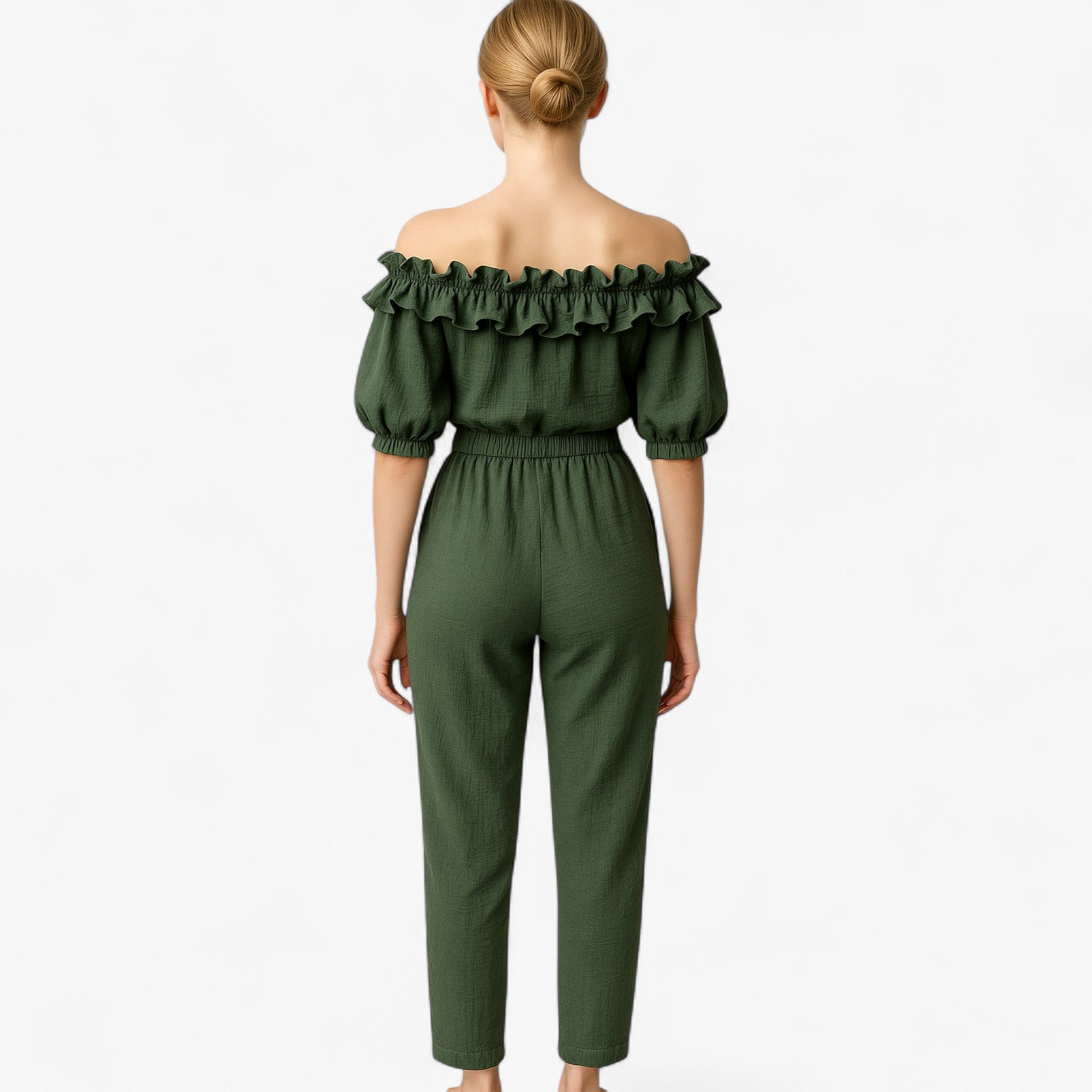 Women Clothes : Dames Elegante Kombinezon met Volantmouwen - Groen in van Pantino