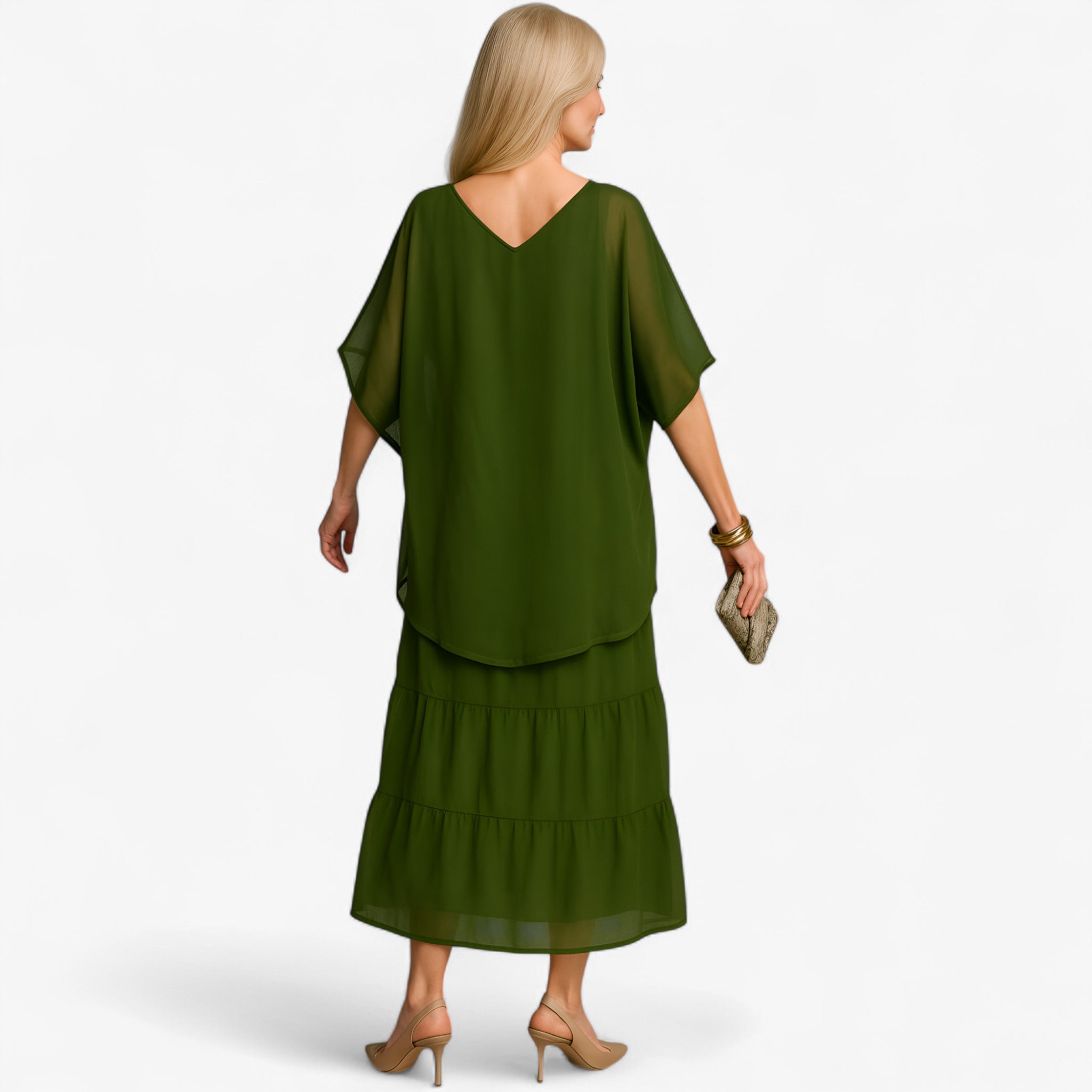 Women's Dress : Dames Maxi Jurk Groen - Elegante Lange A-lijn Jurk voor Vrouwen in van Pantino
