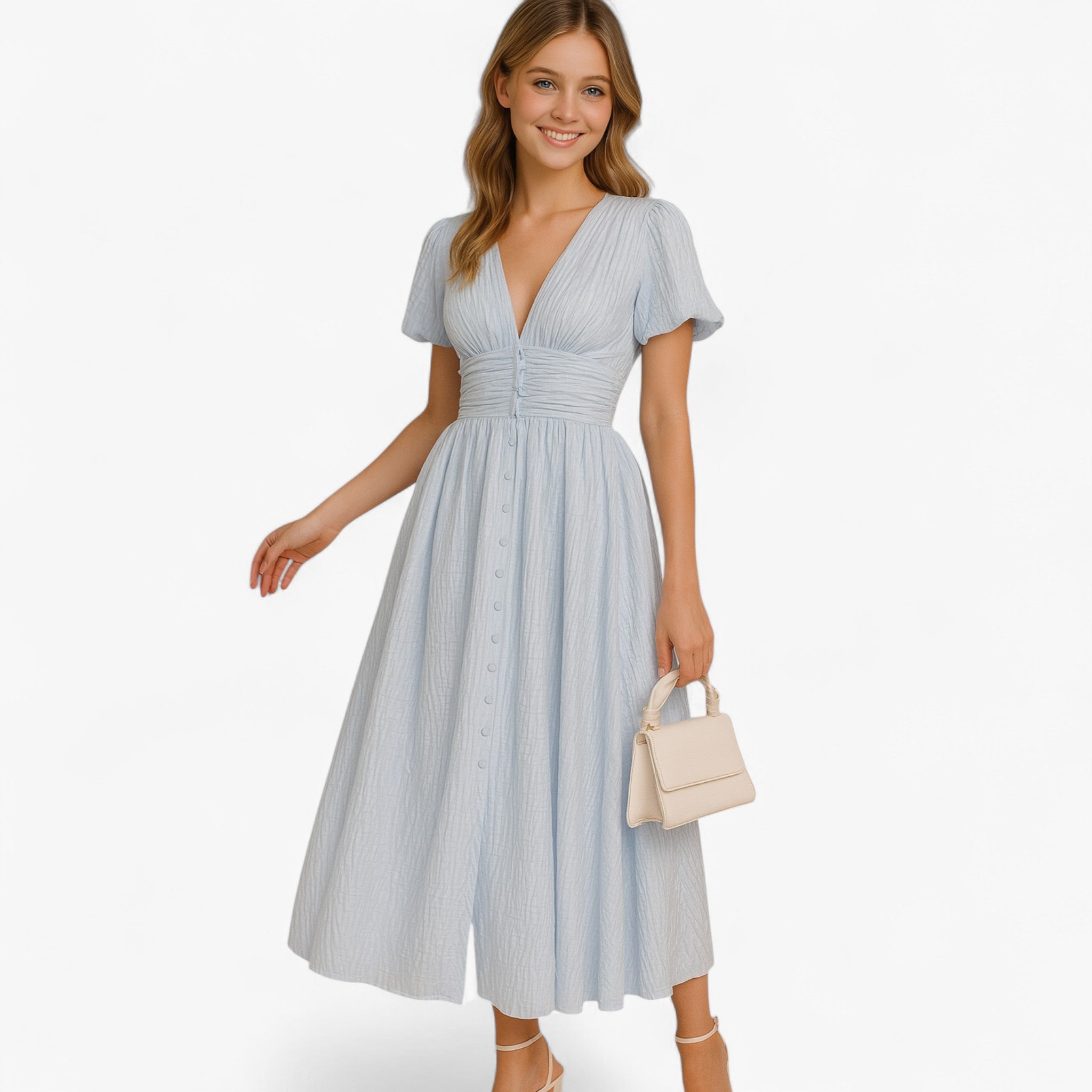 Women's Dress : Maxi Jurk Dames Geel - Elegante Lange met Puffmouwen in van Pantino