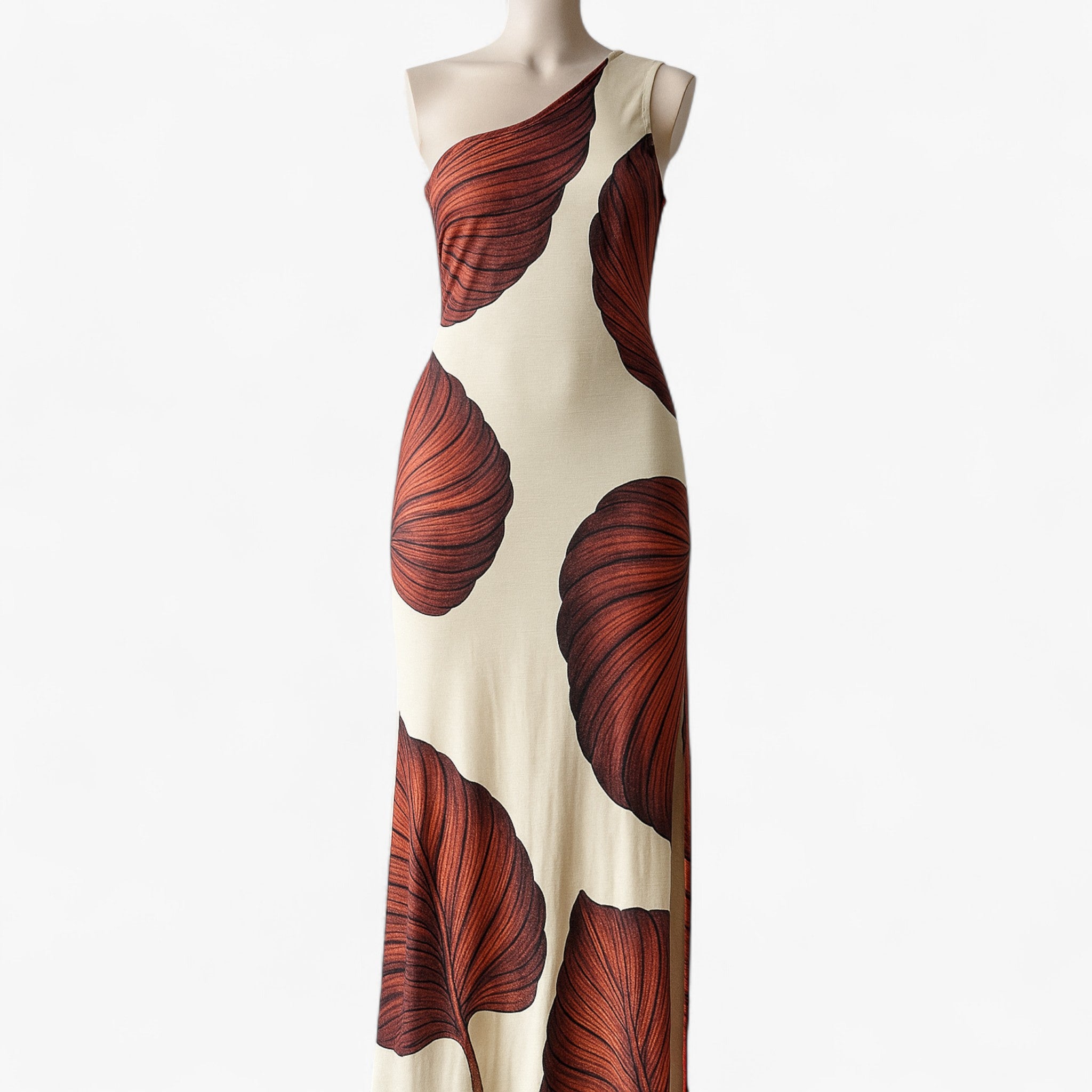 Women's Dress : Zomerjurk Dames Bruin - Elegante Lange met Palmprint in van Pantino