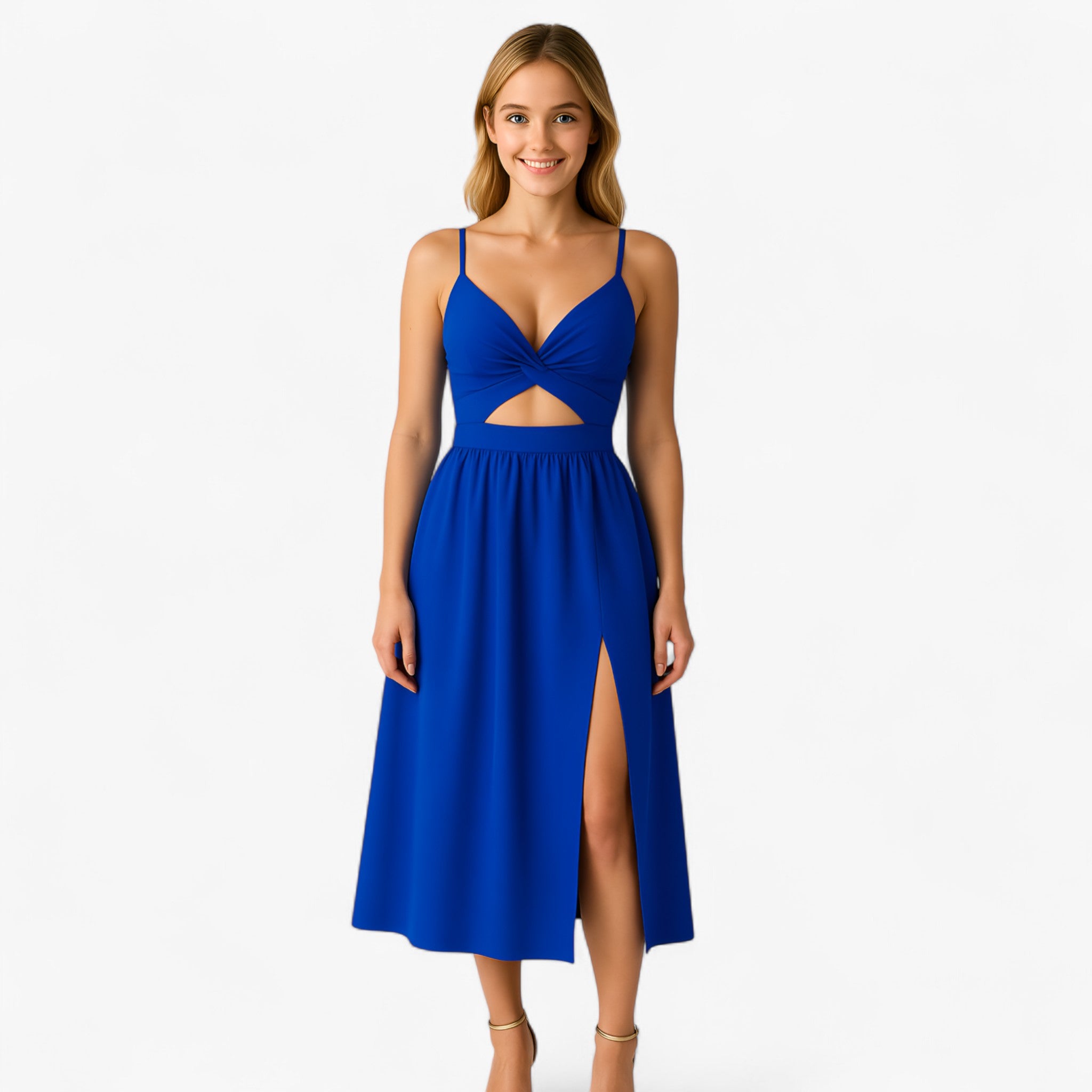 Women's Dress : Witte Midi Jurk Dames met Dunne Bandjes - Elegante Zomerjurk in van Pantino