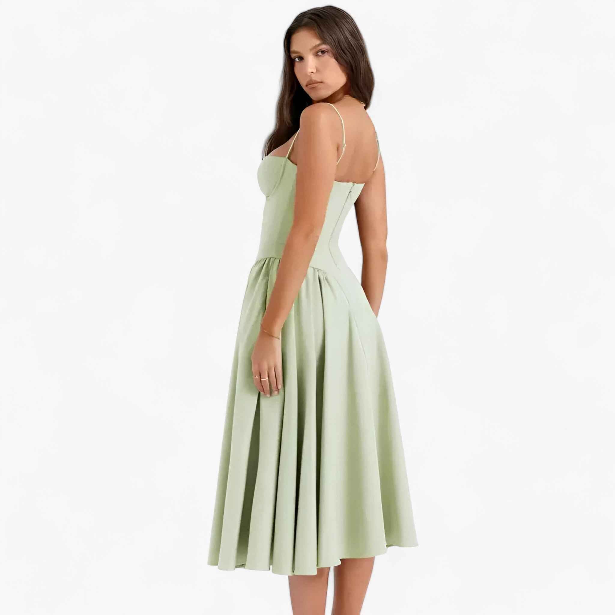 Damesjurken : Midi Jurk Dames Lichtgroen - Elegante Mouwloze in van Pantino