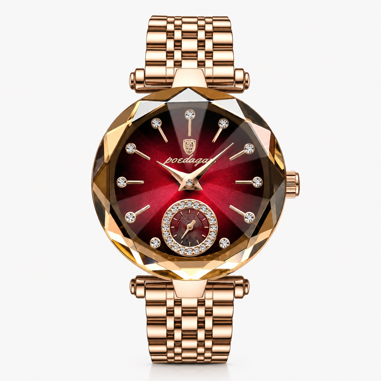 Dameshorloges : Dames Horloge met Glazen Wijzerplaat en Metalen Schakelband in Goud Rood S van Pantino