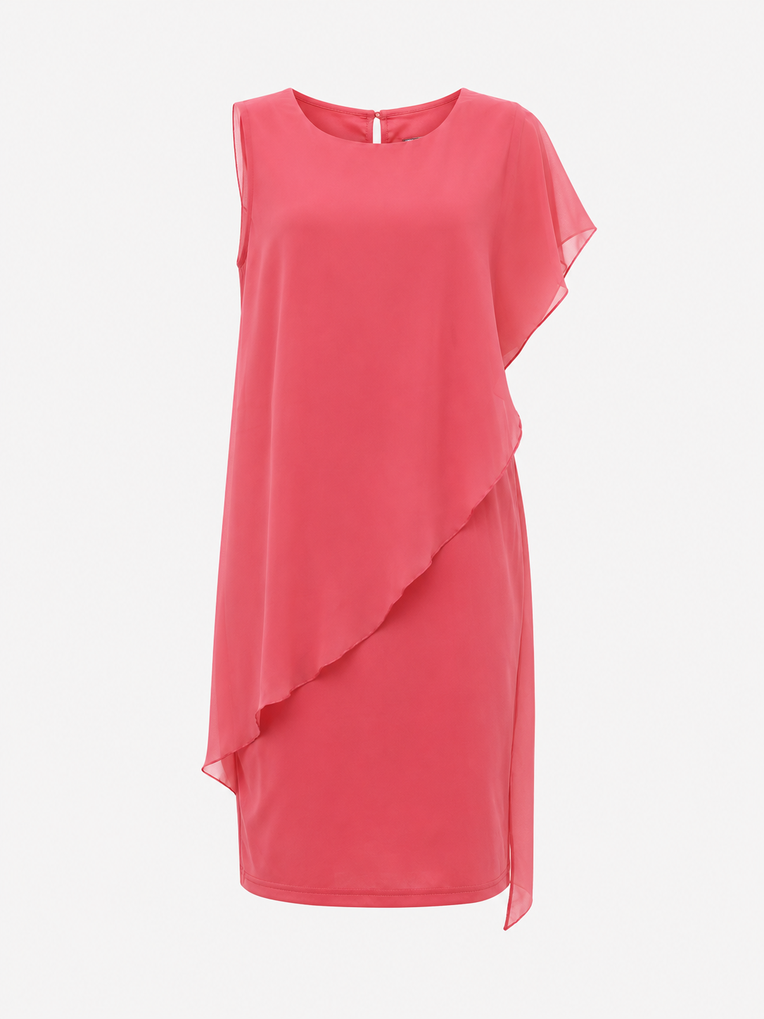 Dress : Dames Mouwloze Polyester Zomerjurk met Asymmetrische Chiffon-Look Overlay in Zalmroze van Pantino