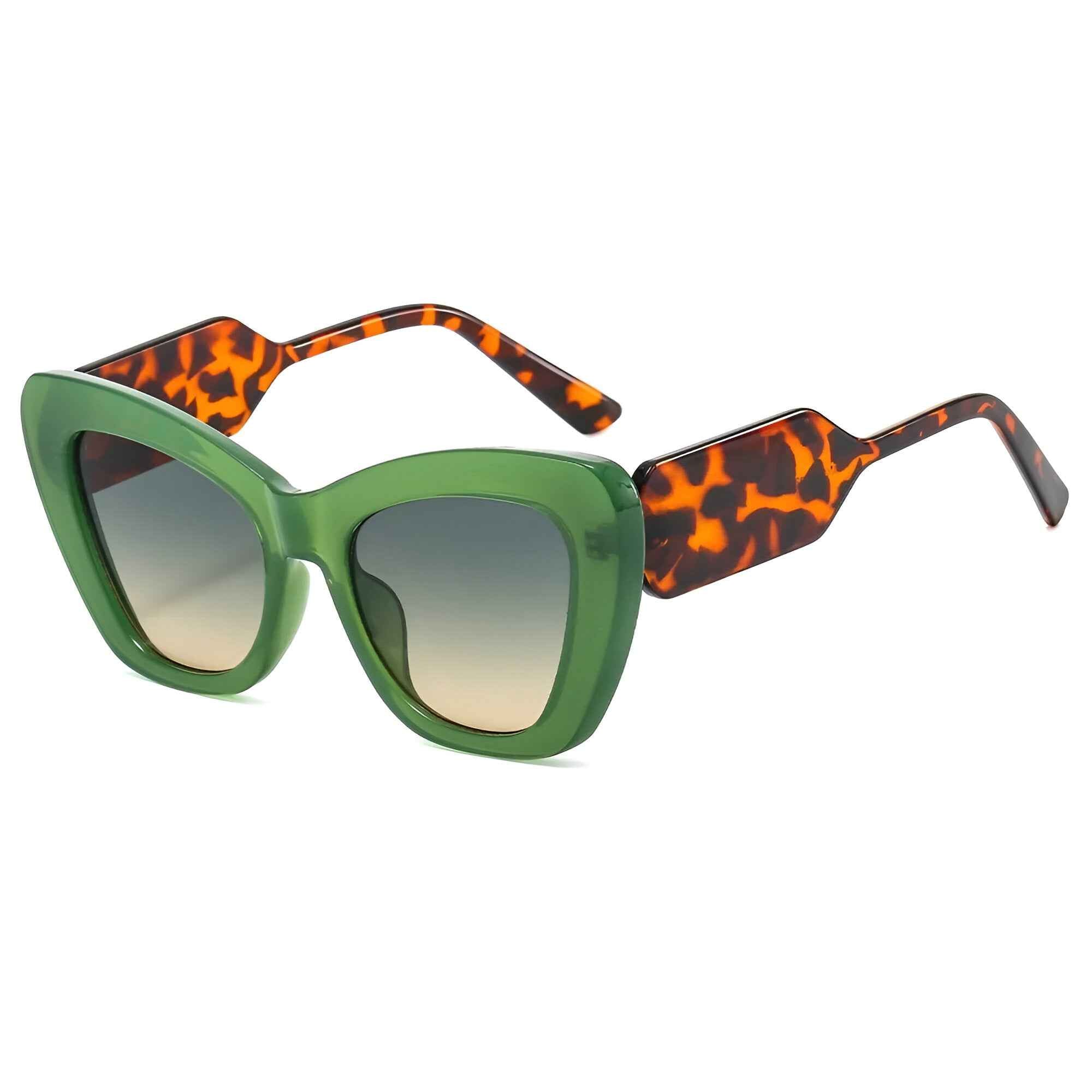 Zonnebrillen : Dames Oversized Cat Eye Zonnebril met UV400 Bescherming in groen groen geel volgens afbeelding van Pantino