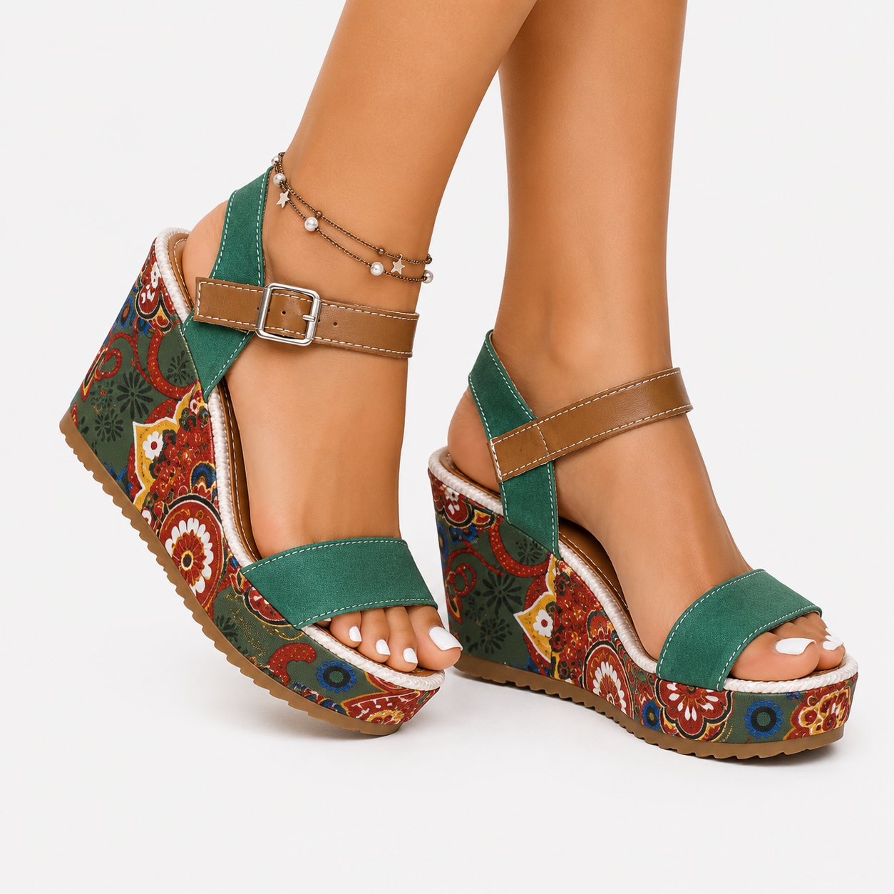 Sandals : Dames Sleehaksandalen met Canvas Bovenwerk en Verstelbare Enkelband in Groen van Pantino