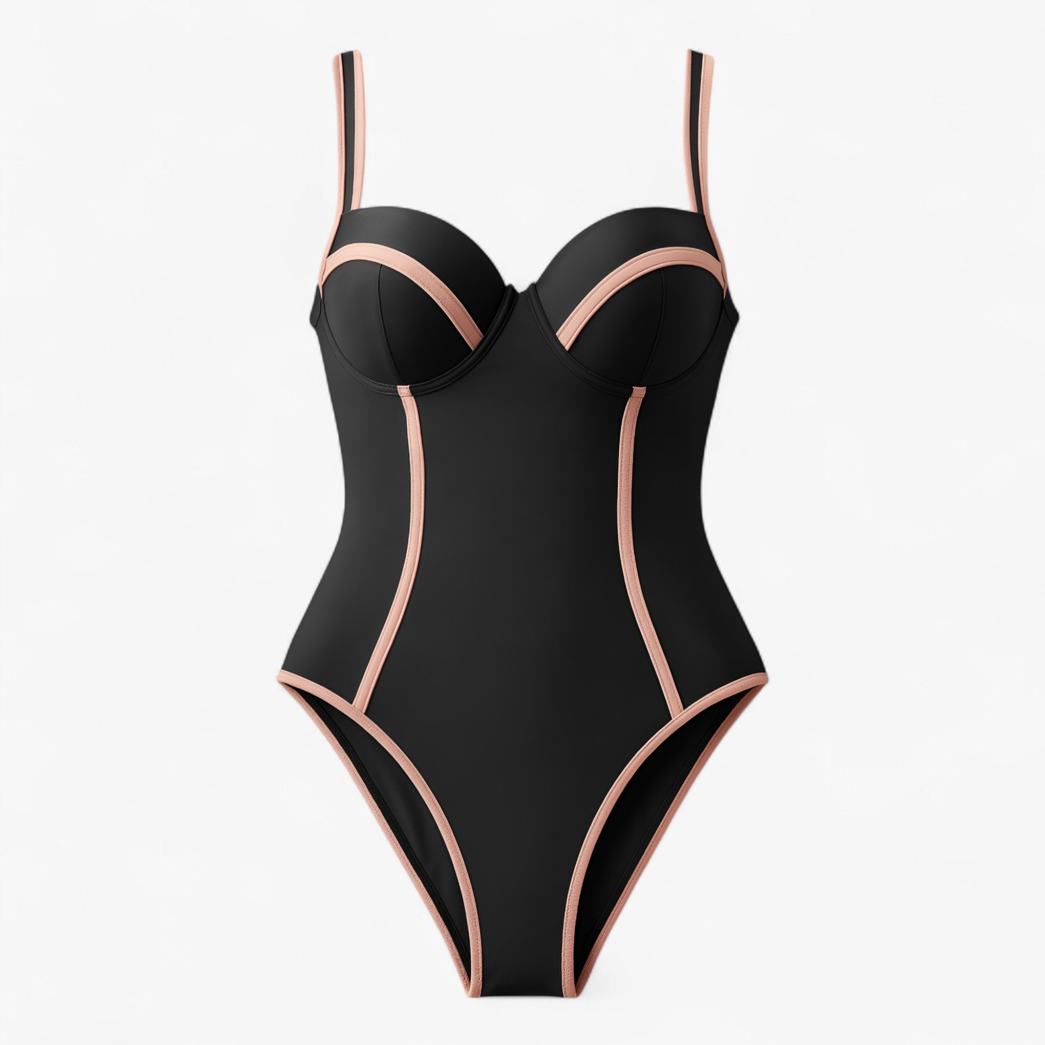 Women's Outfit : Dames Slim Fit Badpak voor Elegante Look - Zwart-wit in Zwart-Roze van Pantino