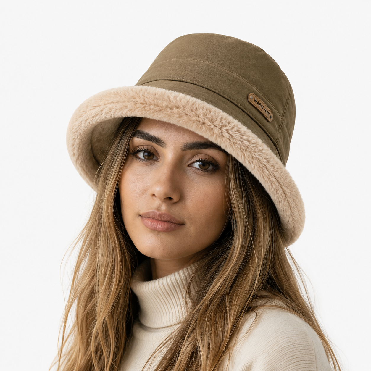 Hat : Dames Winter Buckethoed – Warme Teddy Hoed met Brede Rand in Lichtgroen van Pantino