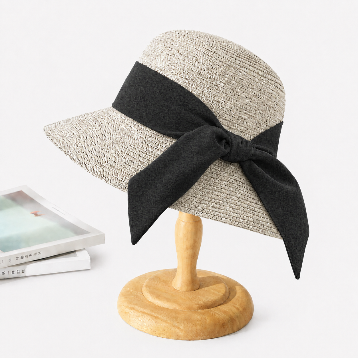 Sun Hat : Dames Zonnehoed met Strik - Ademend & Casual in Zwart van Pantino