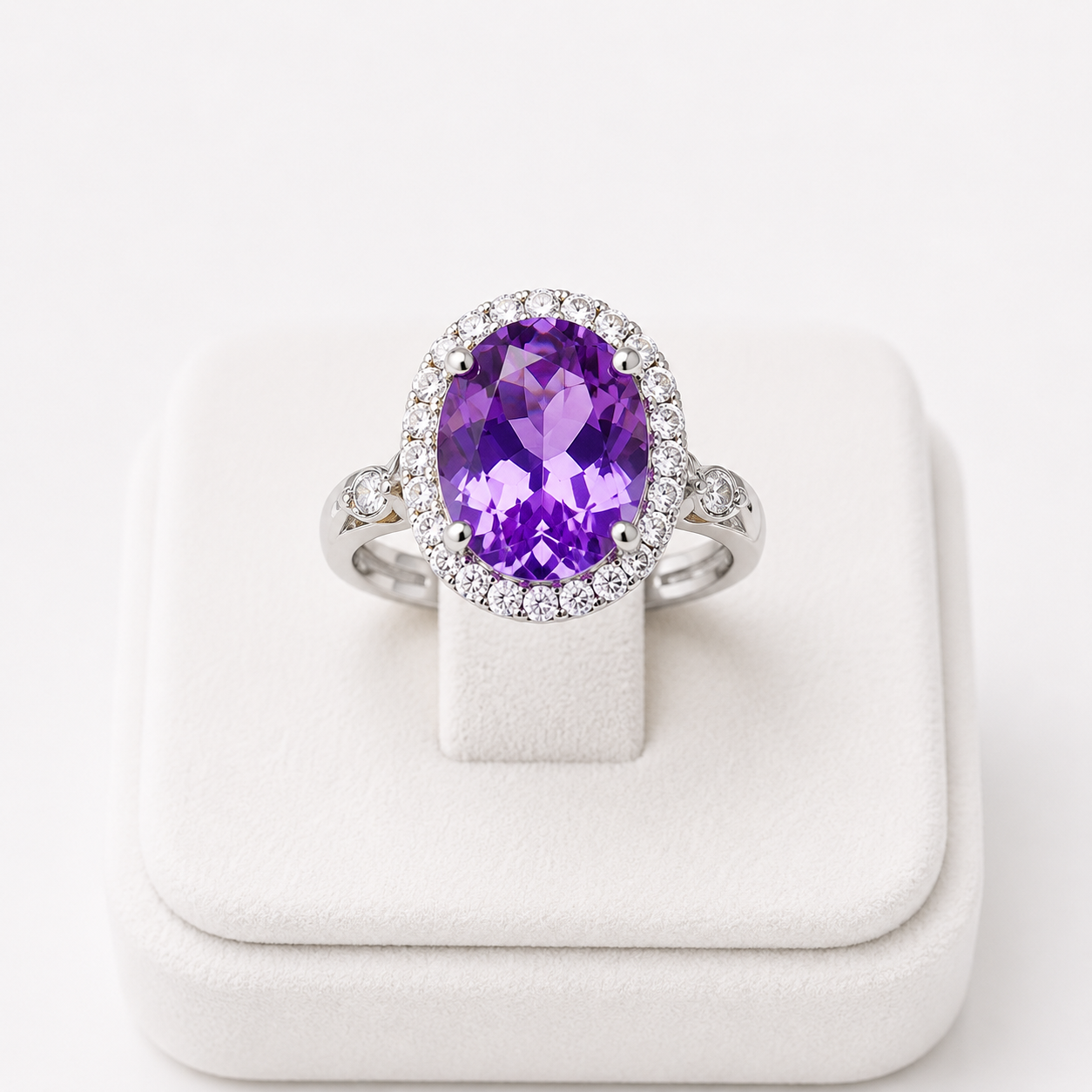 Ring : Damesring met Ovale Edelsteenlook en Verstelbare Ringband in Paars van Pantino