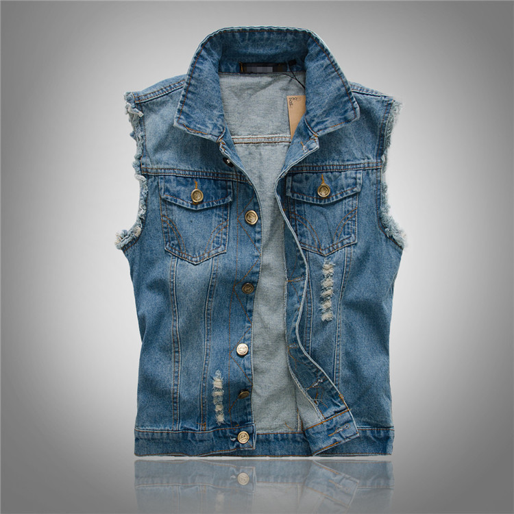AS - Heren - Vest : Heren Denim Gilet Mouwloos - Robuuste Street Stijl in Blauw van Pantinoshop