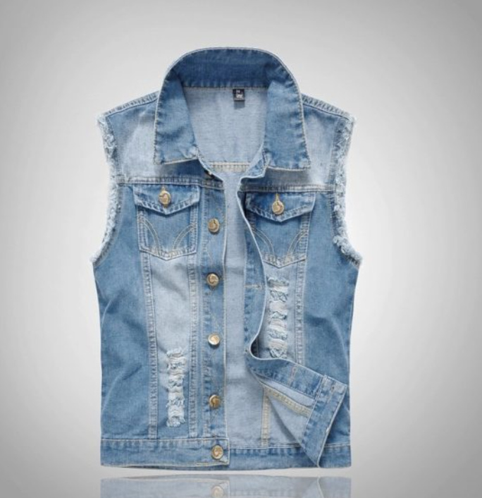 AS - Heren - Vest : Heren Denim Gilet Mouwloos - Robuuste Street Stijl in Lichtblauw van Pantinoshop