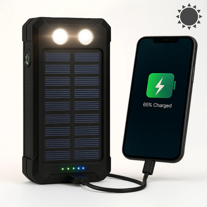 camping gear : Draagbare Zonne-Oplader 500000mAh Waterdicht, Dual USB & Zaklamp in Zwart van Sansoti