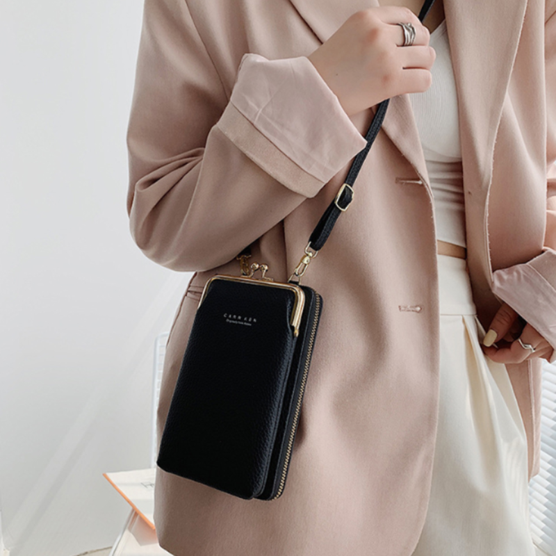bags : Julia Telefoontasje Leer - Zwart in van Pantino
