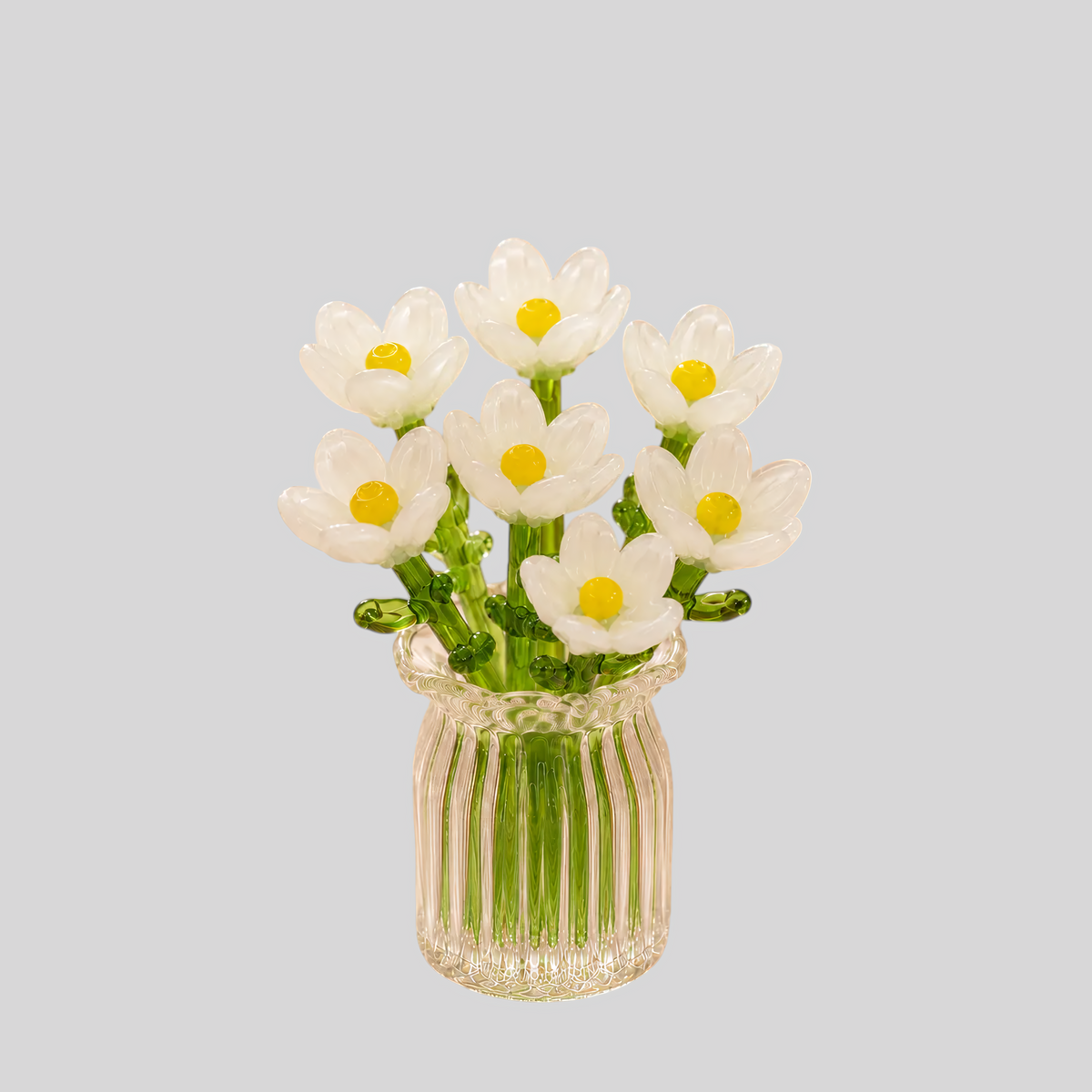 0 : Glazen Bloemenset Handgeblazen Decoratief Compact Onderhoudsvrij in 7 stuks Witte Set + Vaas van Inovessa