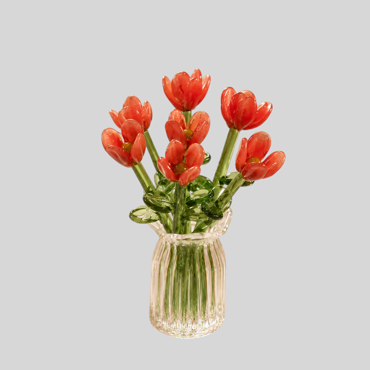 0 : Glazen Bloemenset Handgeblazen Decoratief Compact Onderhoudsvrij in 7 stuks Hongyu Set + Vaas van Inovessa