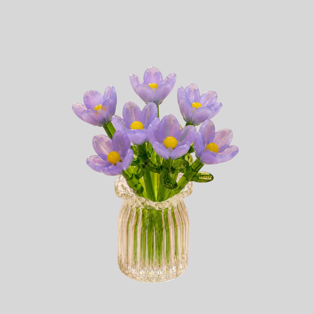 0 : Glazen Bloemenset Handgeblazen Decoratief Compact Onderhoudsvrij in 7 stuks Paarse Set + Vaas van Inovessa