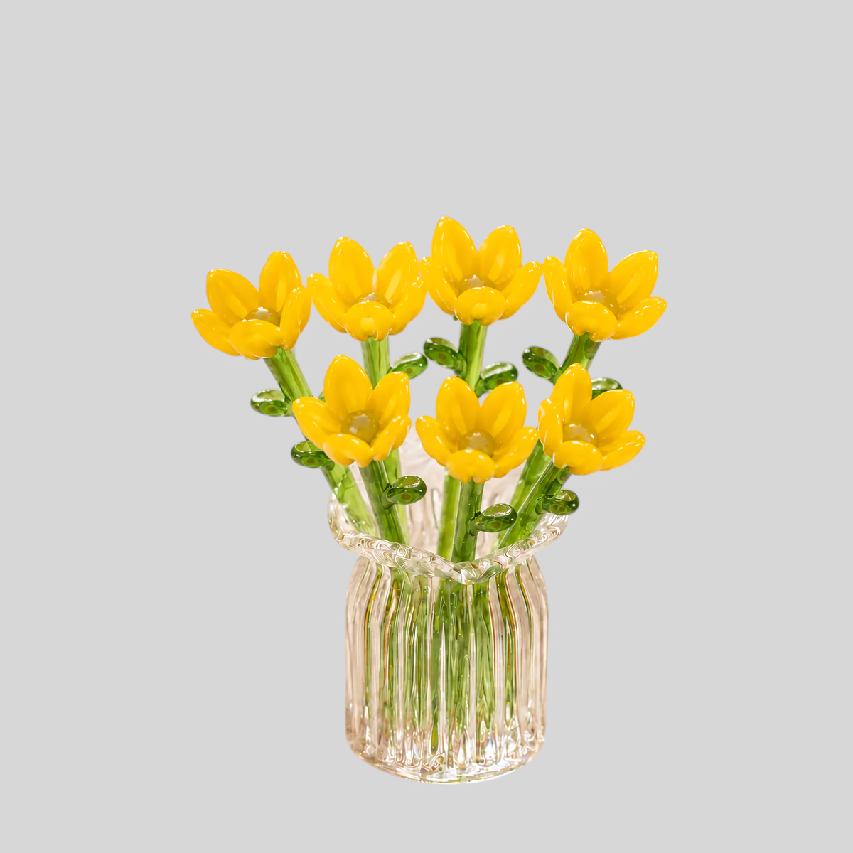 0 : Glazen Bloemenset Handgeblazen Decoratief Compact Onderhoudsvrij in 7 stuks Gele Set + Vaas van Inovessa