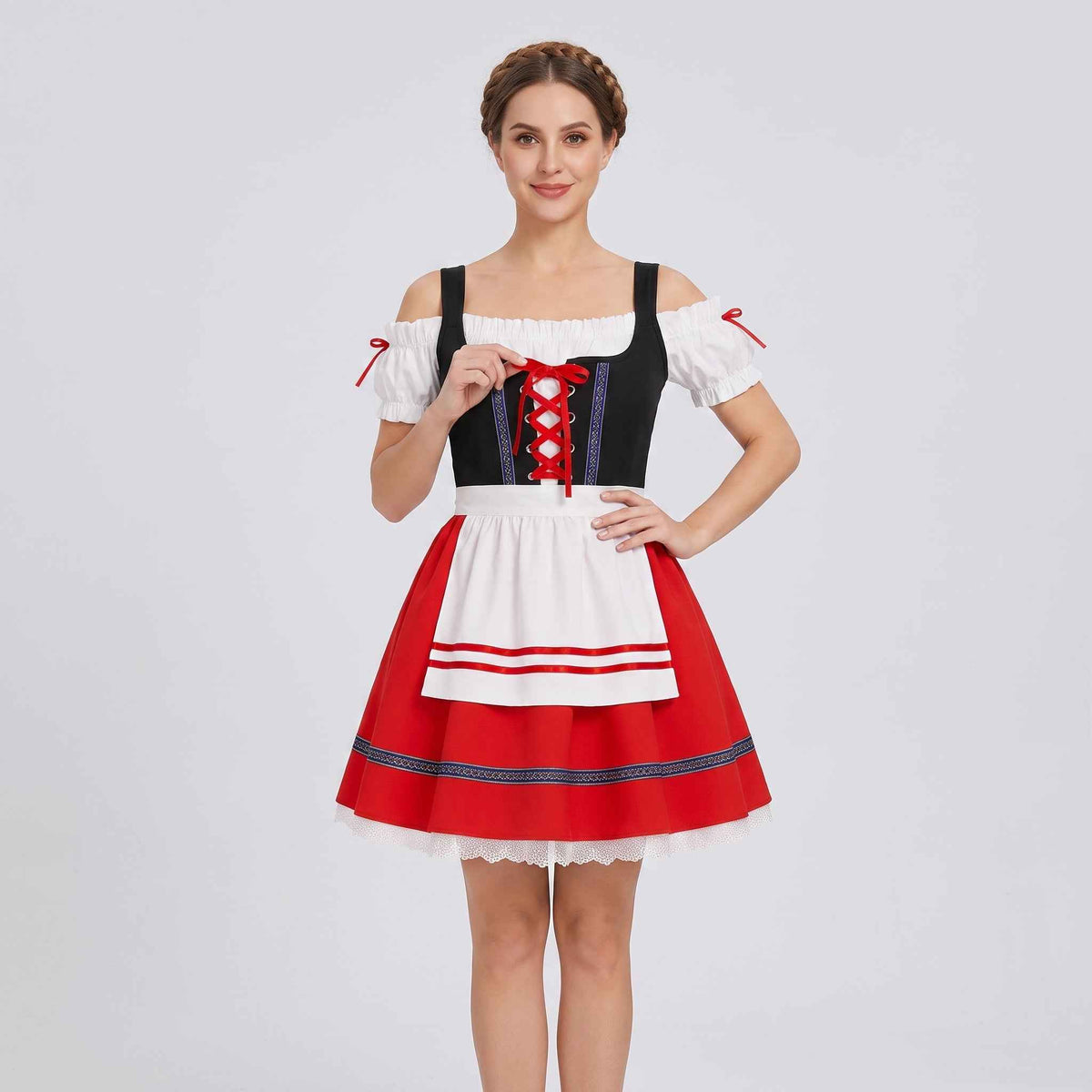Dirndl Jurk Dames Rood Kant voor Oktoberfest Feesten