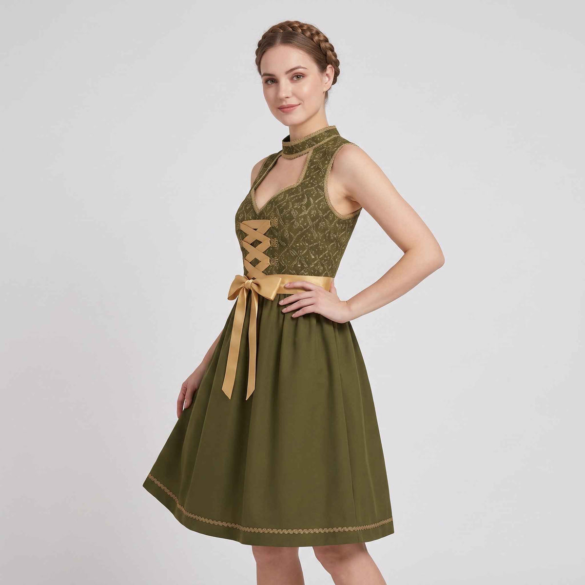 Dames Dirndl Groen Beiers met Schort en Rijgdetail