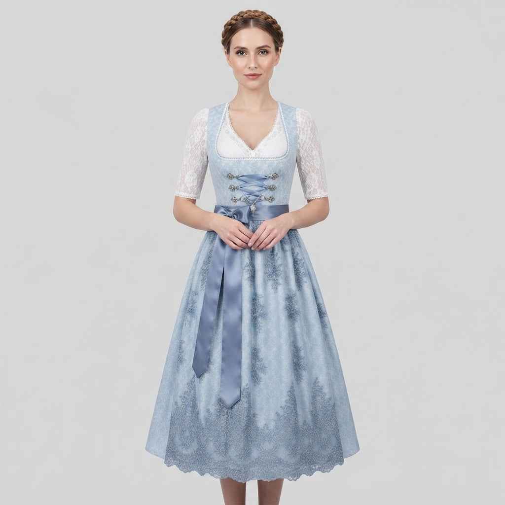 Dirndljurk Dames: Traditioneel Blauw met Uitlopende Rok