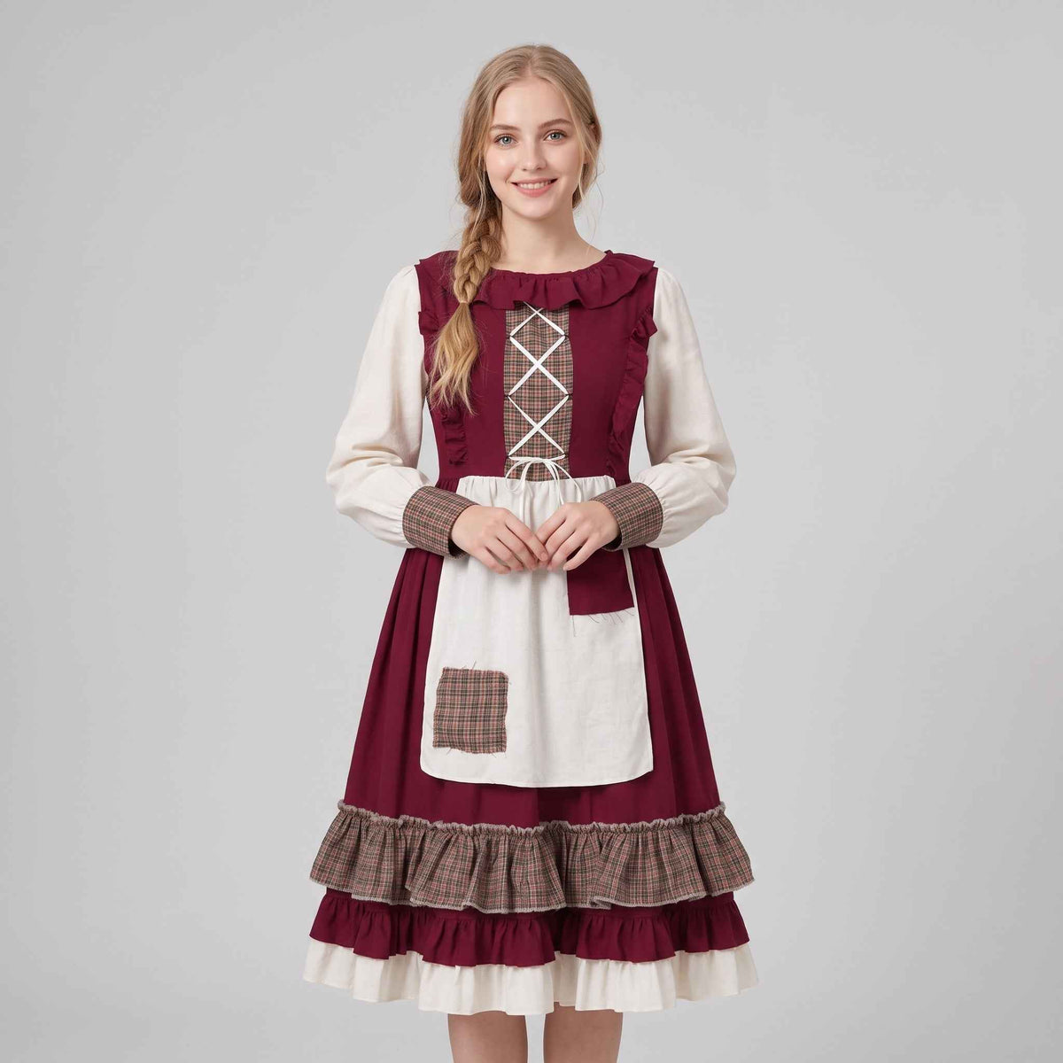 Dames dirndl jurk - Rood geborduurd, klassieke A-lijn