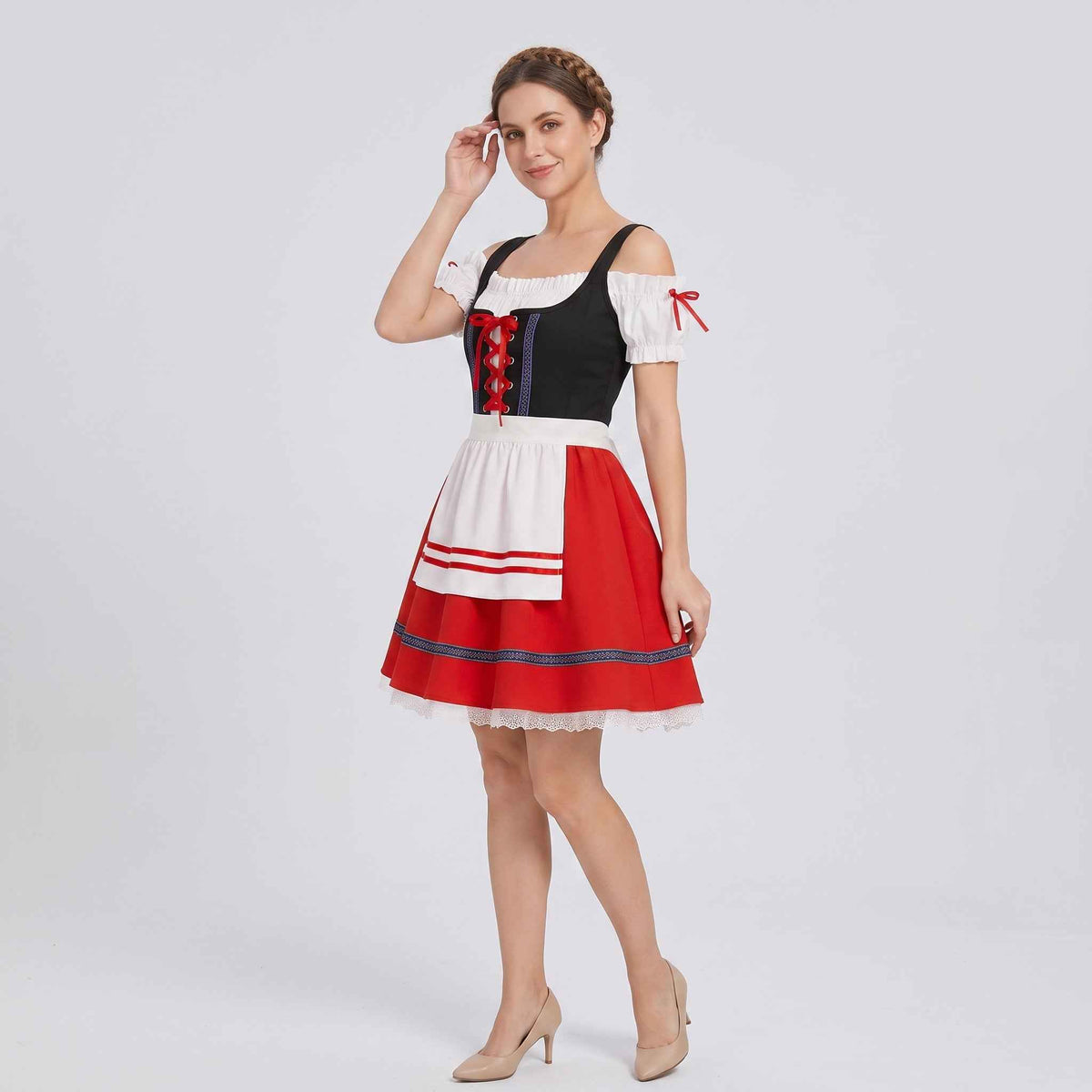 Dirndl Jurk Dames Rood Kant voor Oktoberfest Feesten